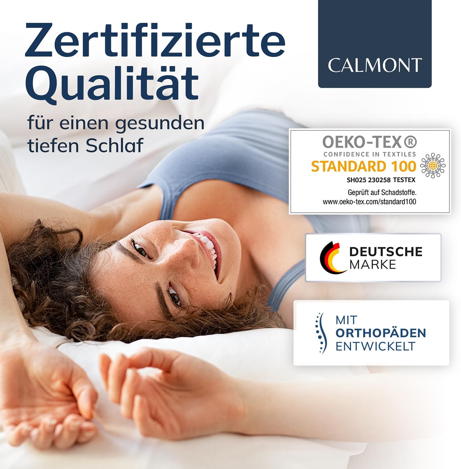 CALMONT – Orthopädisches Kissen für alle Schlaftypen I Nackenstützkissen für erholsamen Schlaf I Memory-Foam-Kissen für ideale Anpassung I Kissen gegen Nackenschmerzen, ergonomisches Kissen (weiß) – Bild 7