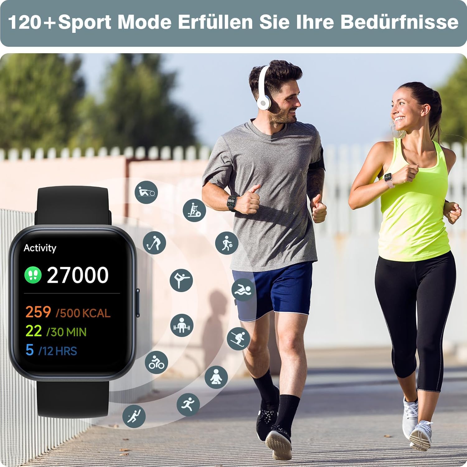 Smartwatch Herren Damen 1,85 Zoll Smartwatch mit Telefonfunktion/WhatsApp, Fitnessuhr Herren mit Herzfrequenz-/Schlafmonitor, 10-Tage-Akku, 3ATM wasserdichter Herzfrequenzmesser für Samsung/iOS/Android/Alexa – Bild 5
