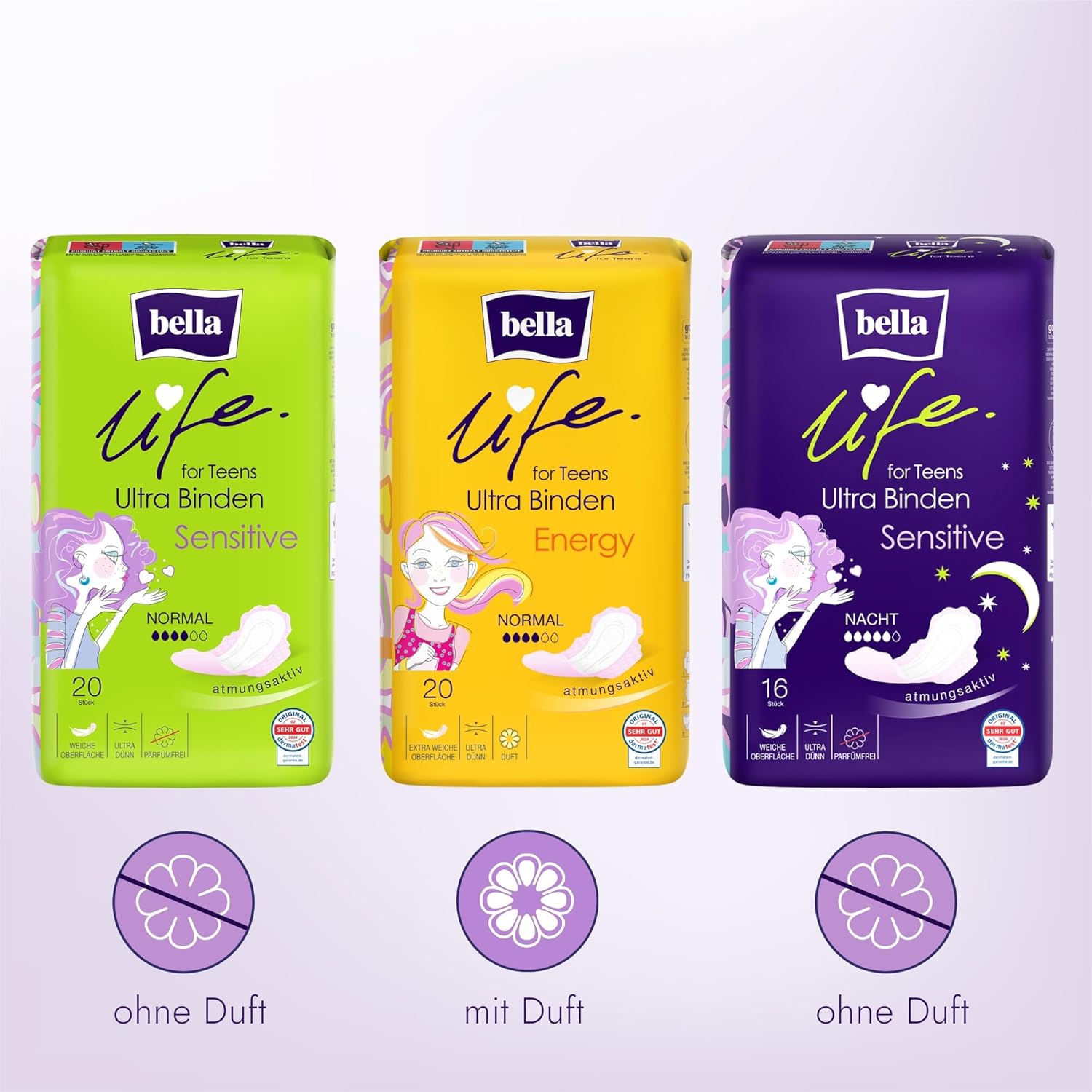 Bella Life for Teens Set für die erste Periode, 172er-Set, Menstruationsbox für Mädchen, Damenbinden, Slipeinlagen, Musterset – Bild 2