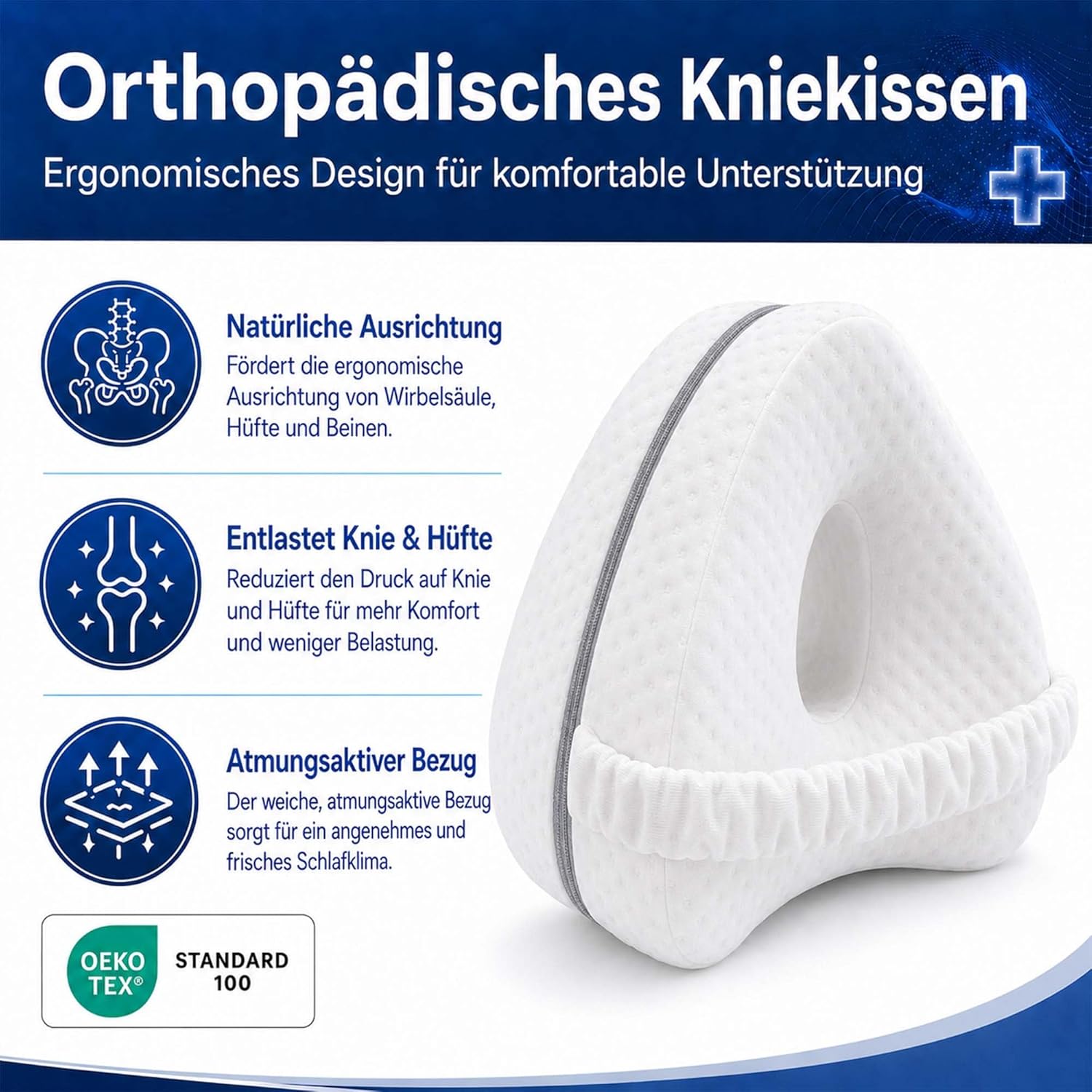 Orthopädisches Kniekissen, Beinkissen, Kniekissen für Seitenschläfer, Memory-Schaum-Seitenschläferkissen, orthopädisches Kissen, Linderung von Hüft-, Rücken- und Knieschmerzen, Schwangerschaft – Bild 3