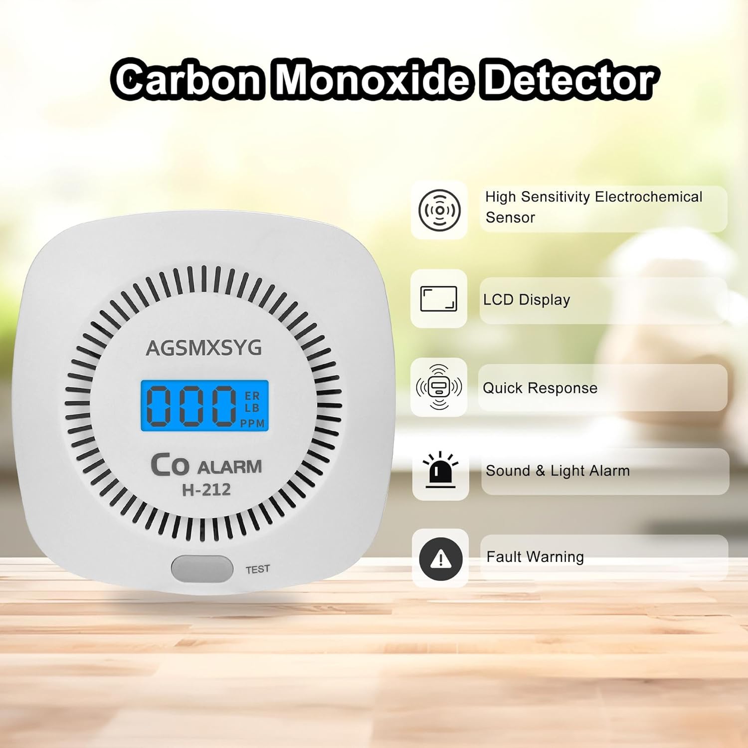 Batteriebetriebener Kohlenmonoxidmelder, AGSMXSYG Batteriebetriebener Kohlenmonoxidmelder mit Digitalanzeige, CO-Detektor-Alarmmonitor für Zuhause, Wohnmobil und Küche – Bild 6