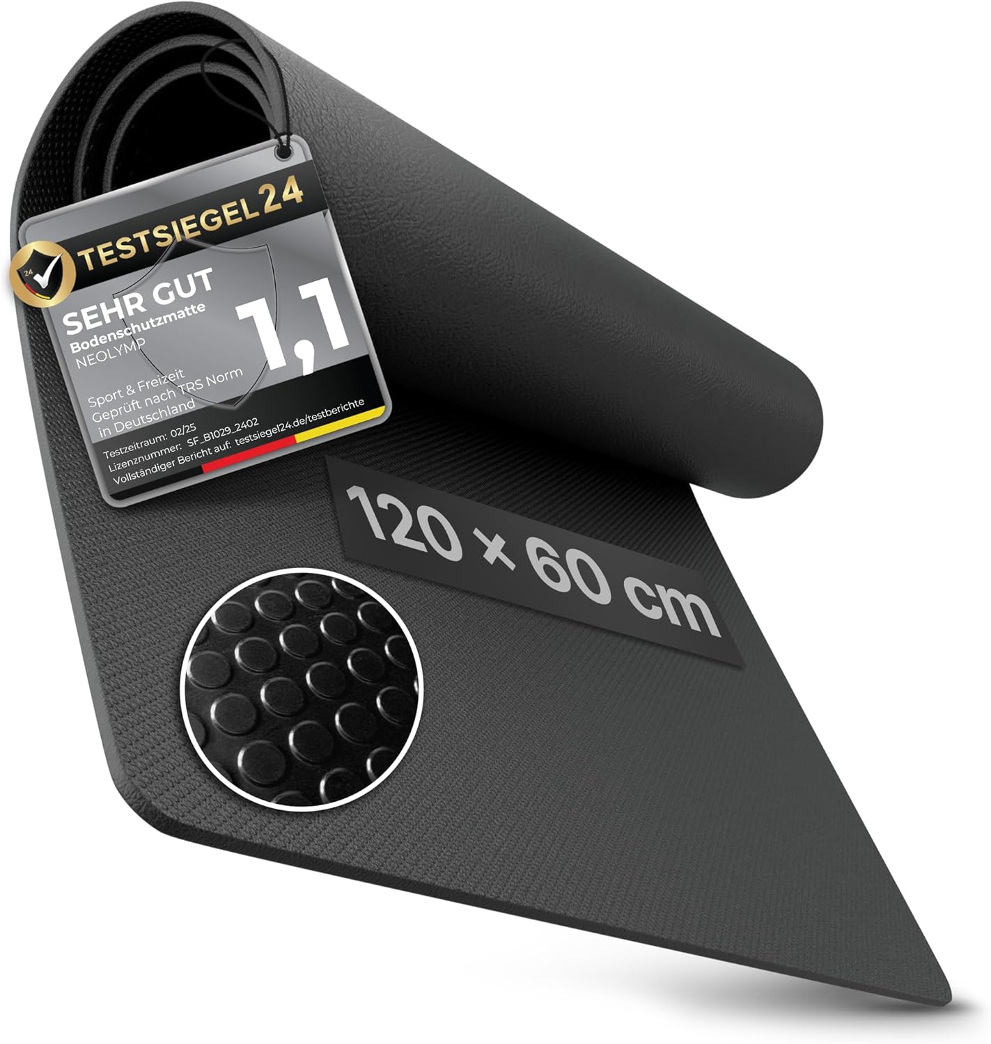NEOLYMP Bodenschutzmatte Fitnessgeräte (120 x 60 cm) – Laufbandmatte 8 mm Stärke – langlebig, rutschfest & stoßdämpfend – Fitness-Unterlegmatte für Crosstrainer – Gymnastikmatte, Fitnessmatte