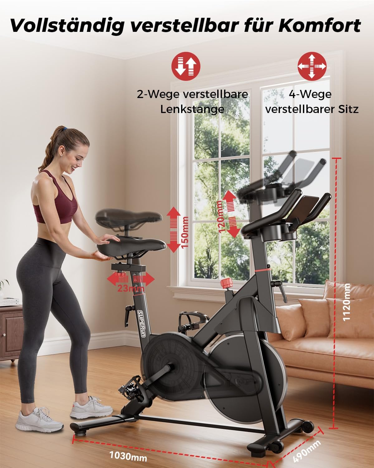 Heimtrainer mit App, Superun Ergometer Spinning Bike Indoor mit einstellbarem Widerstand, magnetischer Widerstand stationär, 15 kg Schwungrad, extrem leise für Cardio-Training zu Hause – Bild 8