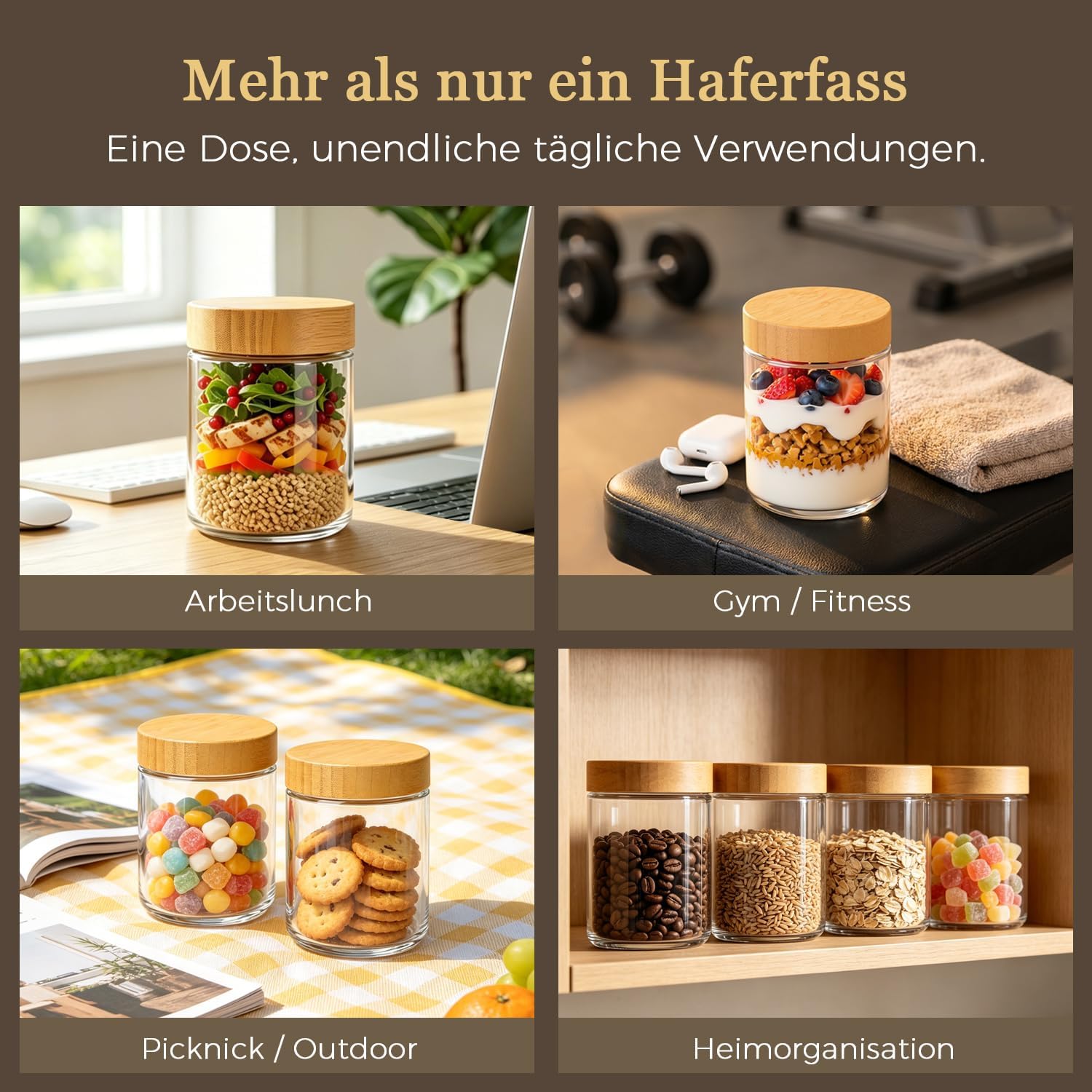 ComSaf Müslibecher zum Mitnehmen, Overnight-Oats-Gläser, Joghurtbecher zum Mitnehmen mit doppellagigem Design, Trocken- und Nasstrennung, Müslibecher zum Mitnehmen, Meal-Prep-Gläser mit Deckel für Joghurt – Bild 8