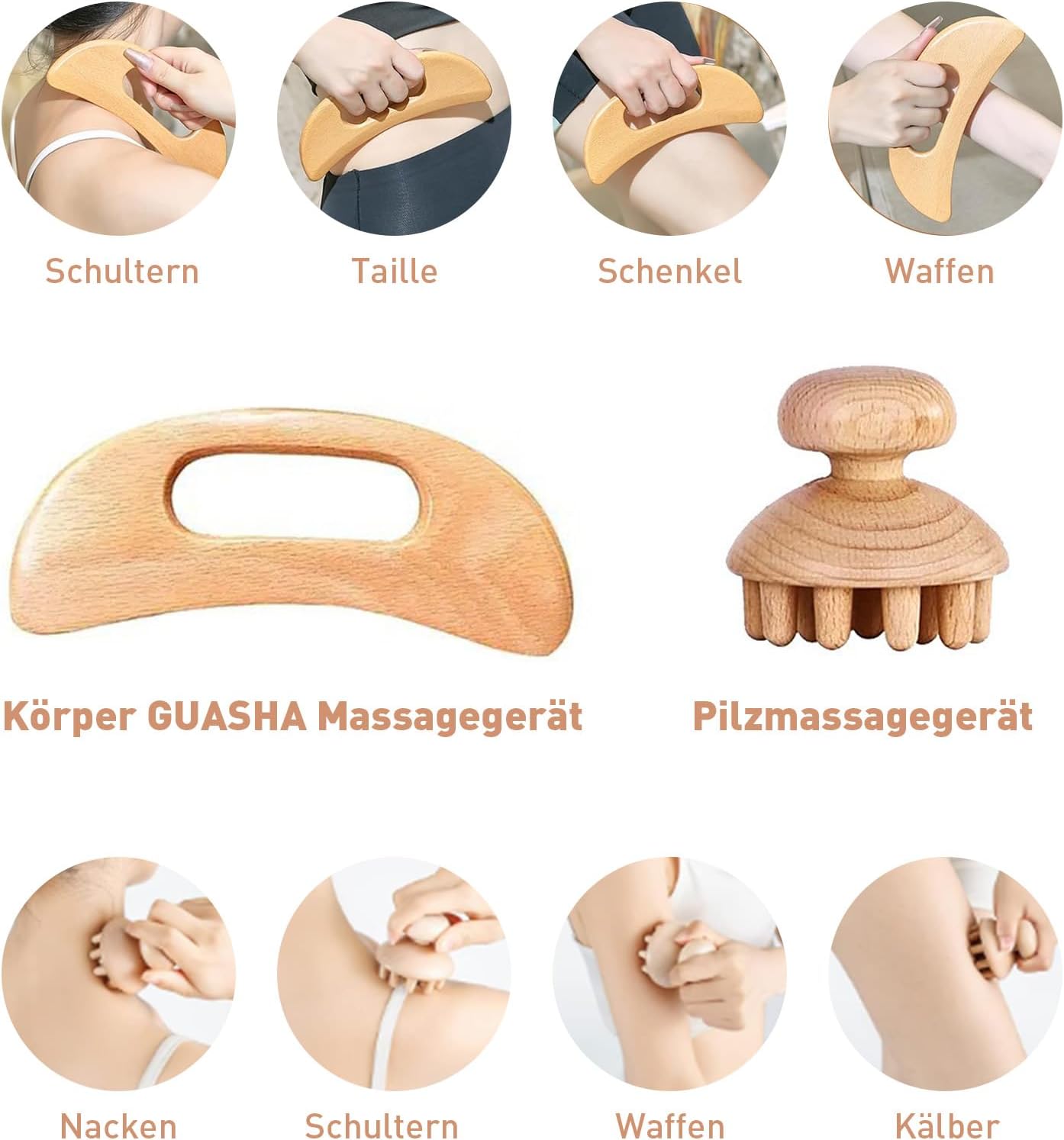Faszienrolle Holz-Massagerolle mit Griff, Lymphdrainage Cellulite-Massagegerät, 4 Stück Maderotherapie-Holz für Rücken, Nacken, Beine & Lymphdrainage, Massagerolle zur Muskelentspannung – Bild 3