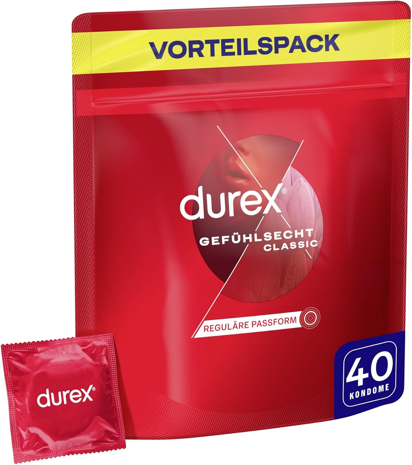Durex Real Feel Classic Kondome. Perfekte Passform & einfaches Abrollen, dünn, geschmiert, transparent, angenehmer Geruch, 40 Stück (1 x 40 Stück)