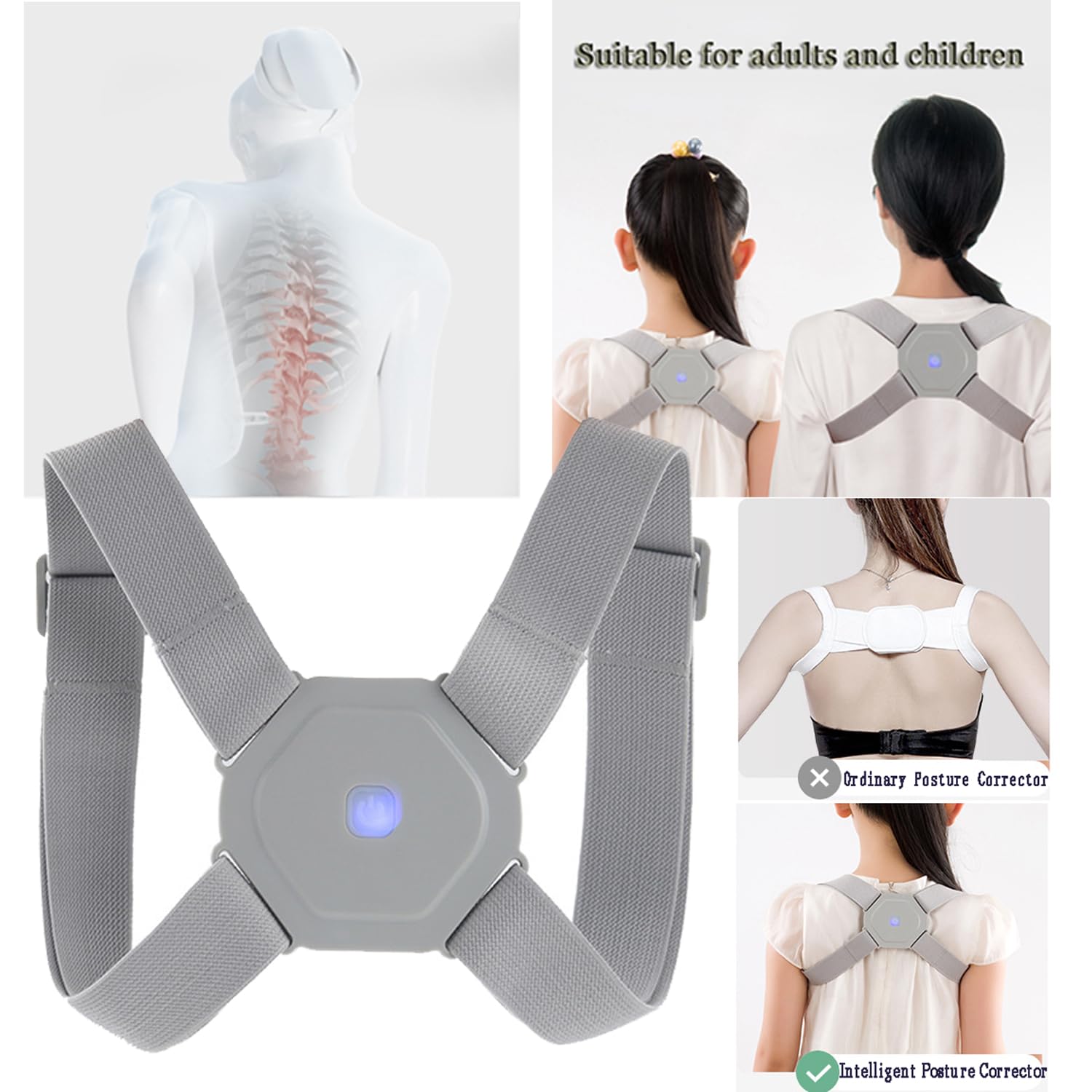 Rückenhaltungskorrektur für Kinder, Rückenglätter mit Vibration, intelligenter Sensor Rückenhaltungskorrektur, Haltungsbandage für Rücken und Schultern für Männer und Frauen – Bild 2