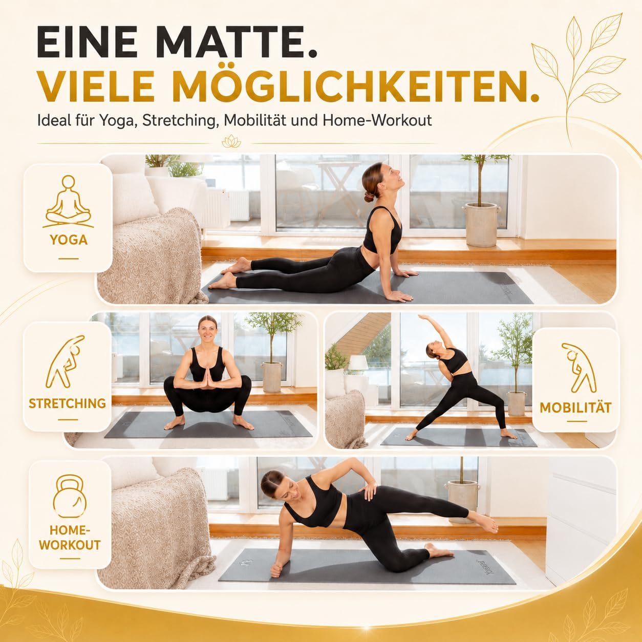 Yogamatte inkl. Tragetasche & Video Kurs I Yoga Matte rutschfest I weiche Gymnastikmatte I Sportmatte 183x60cm I Fitnessmatte I Pilatesmatte 6mm Dick – Bild 6