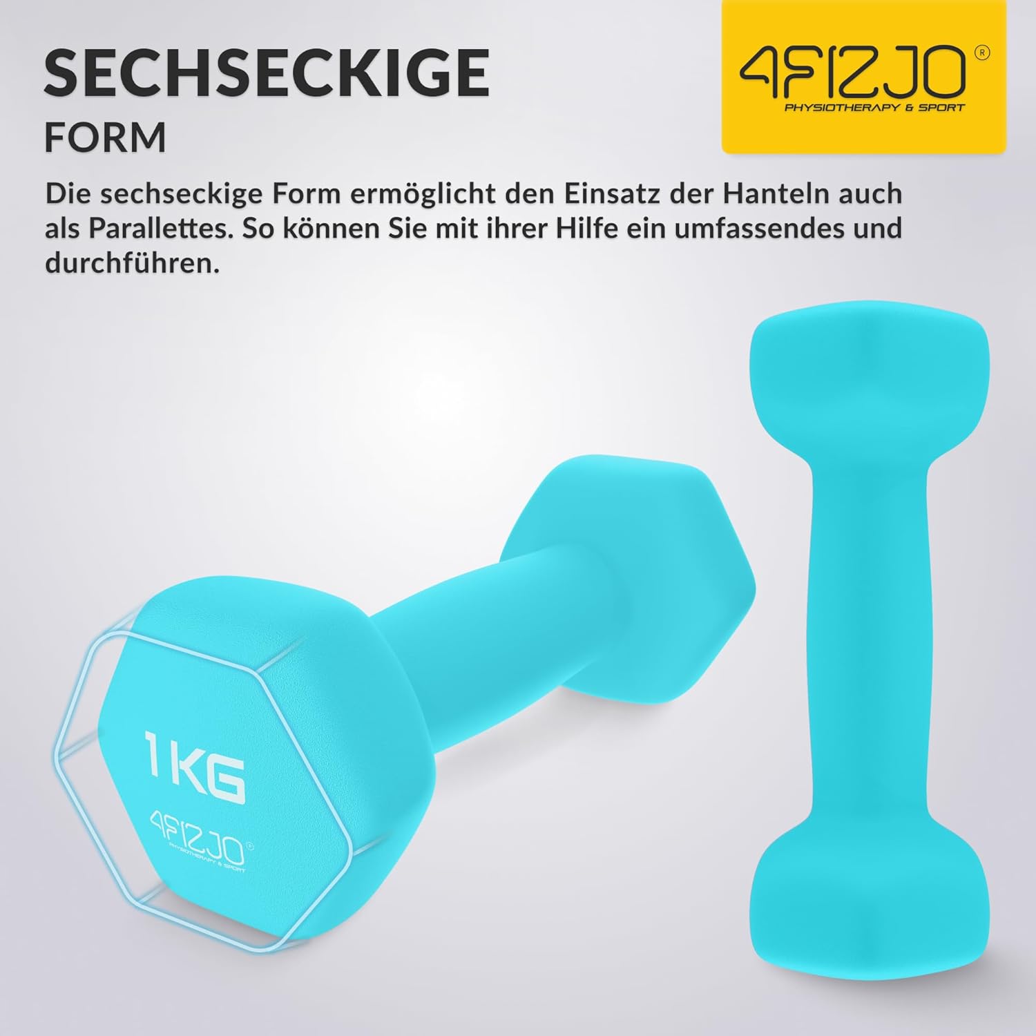 4FIZJO Klassisches Hantelset, Gusseisenhanteln mit Neoprenbeschichtung, Hanteln, Gewichte, Hantel Damen, angenehme Haptik, Aerobic, Ausdauer- und Rehabilitationstraining – Bild 4