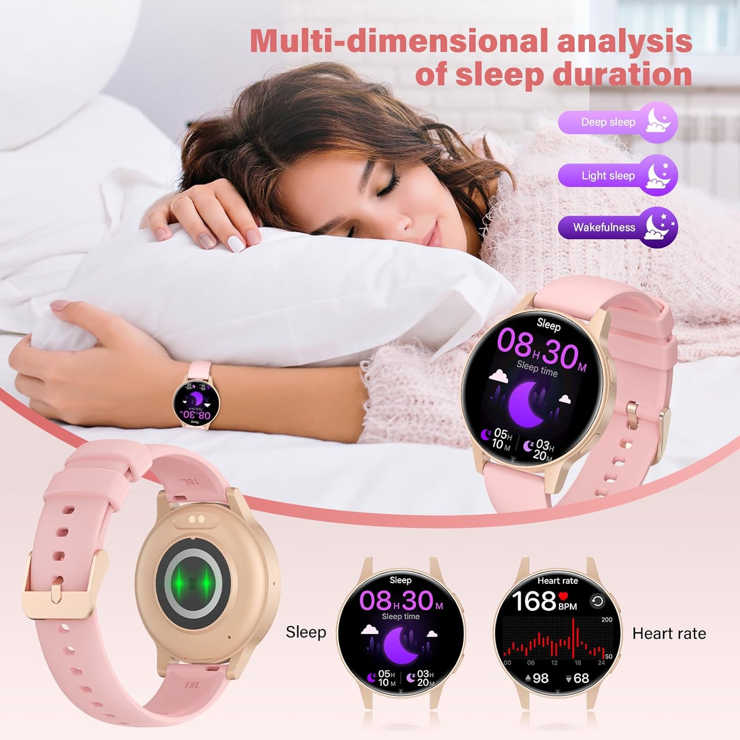 SLOKSFil Damen Kleine Smartwatch mit Telefonfunktion, 1,27 Zoll TFT Touchscreen Fitness Tracker mit 24/7 Herzfrequenzmesser Schlafmonitor 120+ Sportmodi Schrittzähler Smart Watch rund für iOS/Android (Roségold) – Bild 6