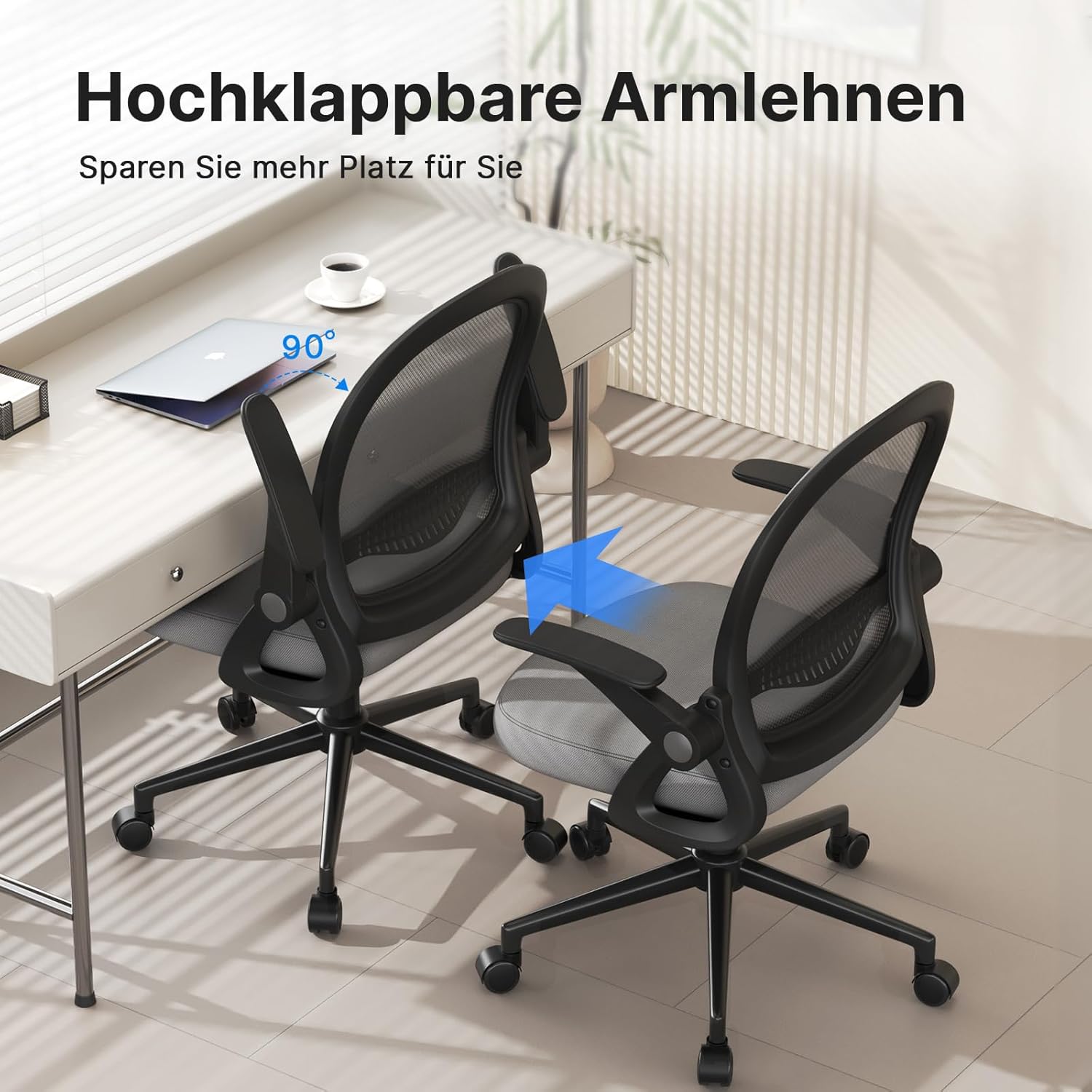 naspaluro Bürostuhl, ergonomischer Schreibtischstuhl mit atmungsaktiver Netzpolsterung, hochklappbare Armlehnen, höhenverstellbarer Computerstuhl, leichter Stuhl, 360°-Drehstuhl, dunkelgrau – Bild 7
