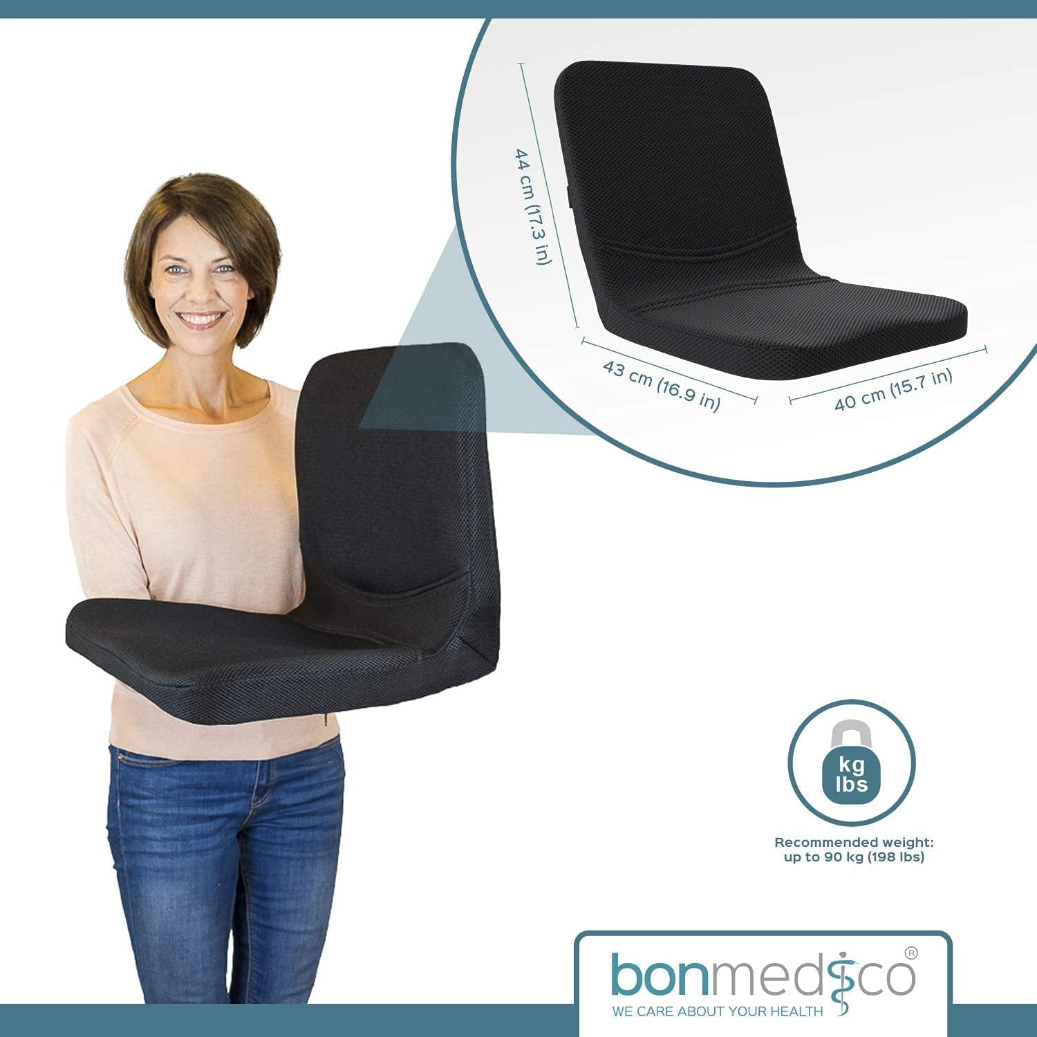 bonmedico Orthopädisches Sitzkissen und Rückenkissen 2 in 1, ergonomische Lordosenstütze mit hochflexiblem Schaumstoff für Bürostuhl, Auto und Zuhause, ideal als Keilkissen – Bild 4