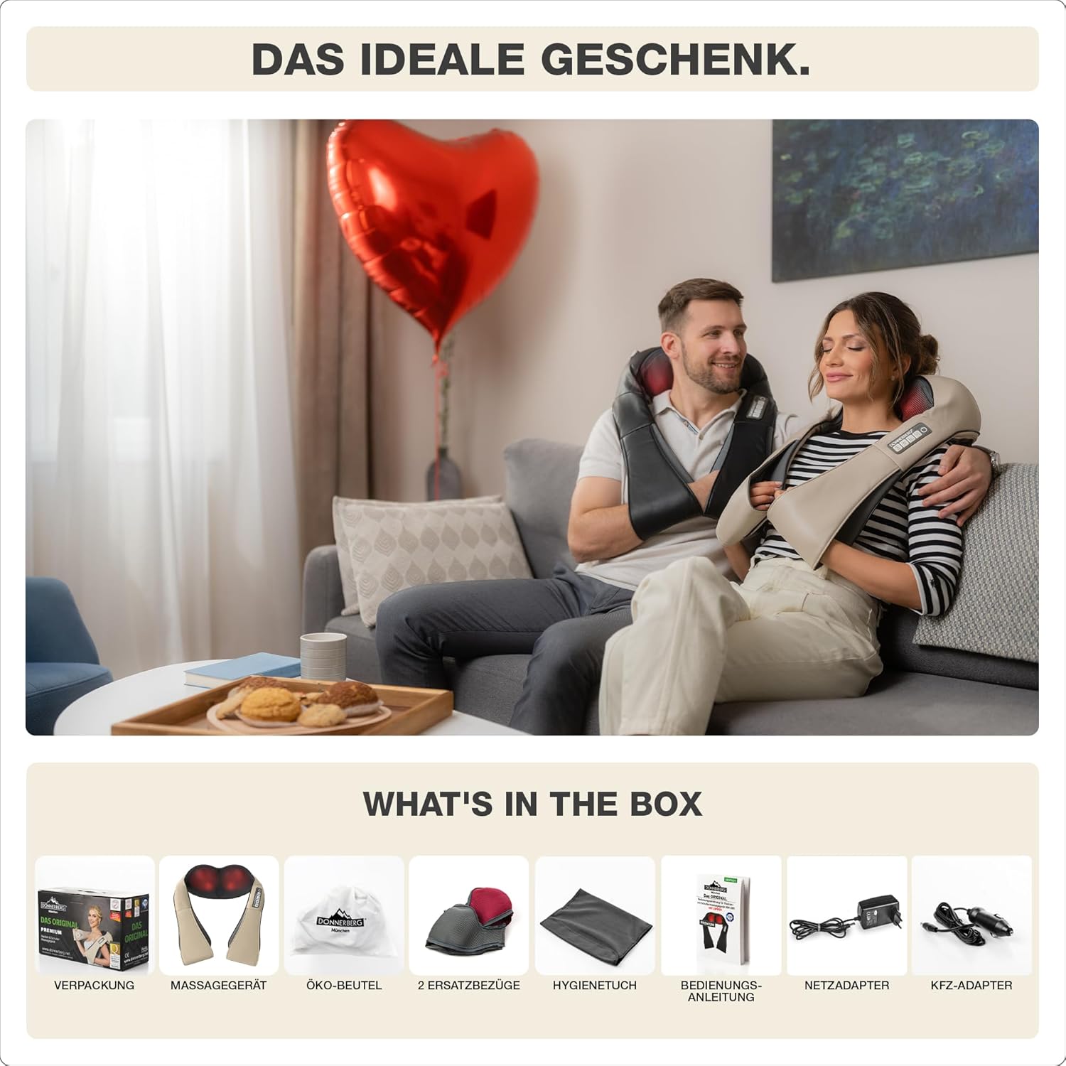 DONNERBERG Das Original Nackenmassagegerät mit Wärme, beige, Shiatsu-Massagegerät für Nacken-Schulter-Massage, Vibration, TÜV-geprüft – Bild 7