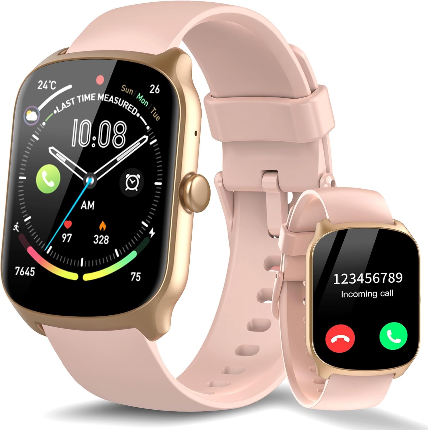 STECEi Smartwatch für Herren & Damen, 1,95'' HD Display, Bluetooth-Anruf entgegennehmen/tätigen, 112 Sportmodi, Fitnessuhr mit Schrittzähler/Schlafanalyse/Pulsmesser, IP68 wasserdicht, Rosa