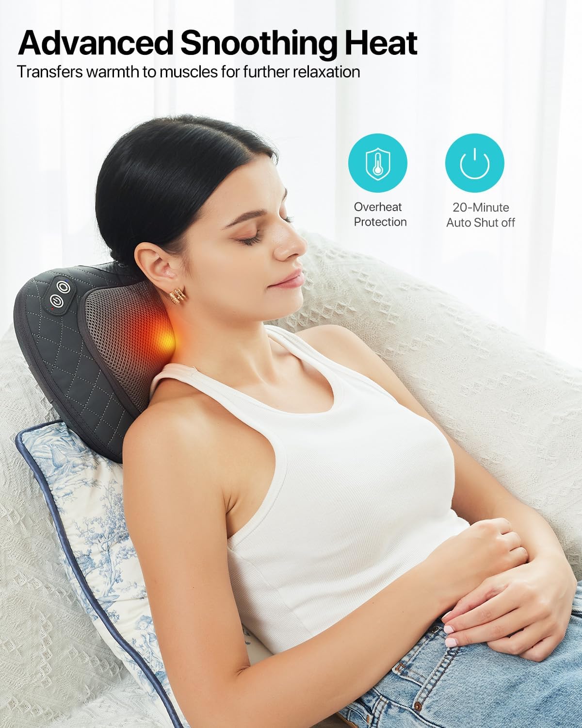 Kabelloses Massagekissen mit Wärmefunktion, Shiatsu-Massagegerät für Nacken und Rücken, 3D-rotierende Massageköpfe, wiederaufladbarer Akku, PU-Leder, tragbar für Zuhause, Büro, Auto, Geschenk für Männer und Frauen – Bild 4