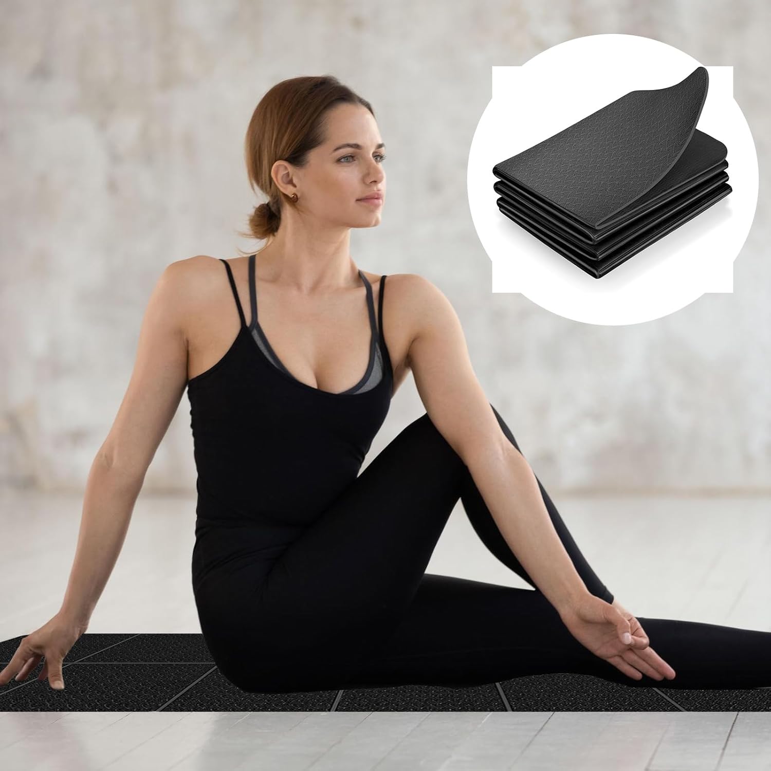 Faltbare Yogamatte, rutschfeste tragbare Fitnessmatte, Gymnastikmatte, rutschfeste, leichte TPE-Sportreise-Yogamatte für Reisen, Pilates, Yoga, Fitness, Sport, 183 x 61 x 0,4 cm, Leder Pink – Bild 7