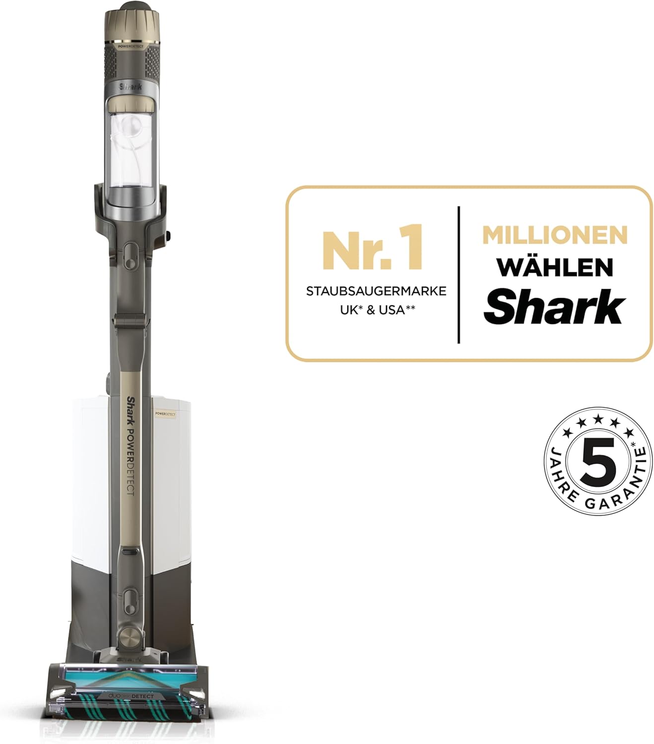 Shark PowerDetect Clean & Empty Akku-Staubsauger mit Saugstation, bis zu 70 Minuten Laufzeit, kabellos, selbstentleerend für Tierhaare, Allergiker, Teppiche und Hartböden, mit LED-Licht, Gold, IP3253EUT – Bild 2
