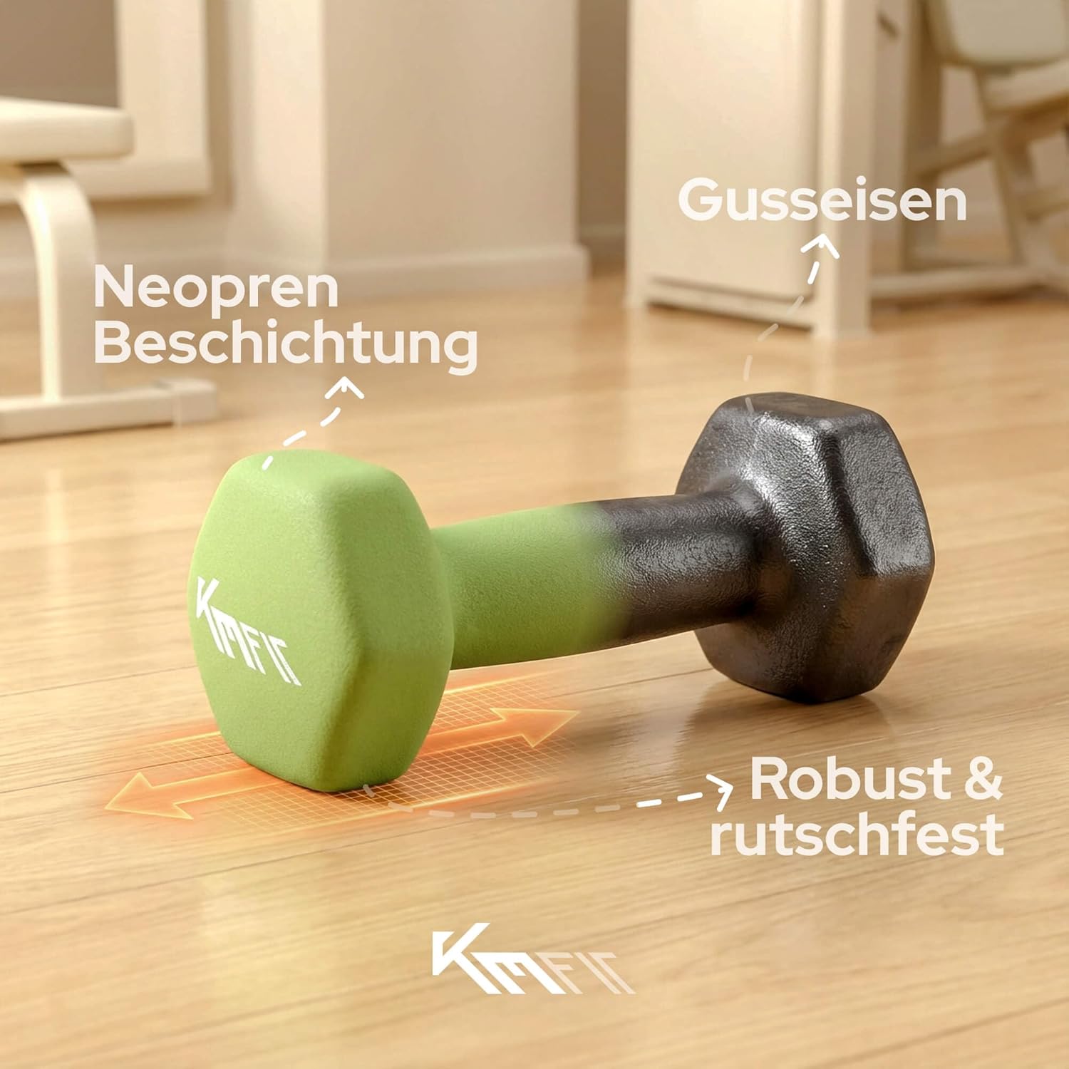 KM-Fit Hantel-Set 12 kg mit Ständer, Neopren-Hanteln 1-3 kg, Gusseisen, ergonomischer Griff, rollsicher, Fitness- und Krafttraining für das Heim-Fitnessstudio – Bild 5