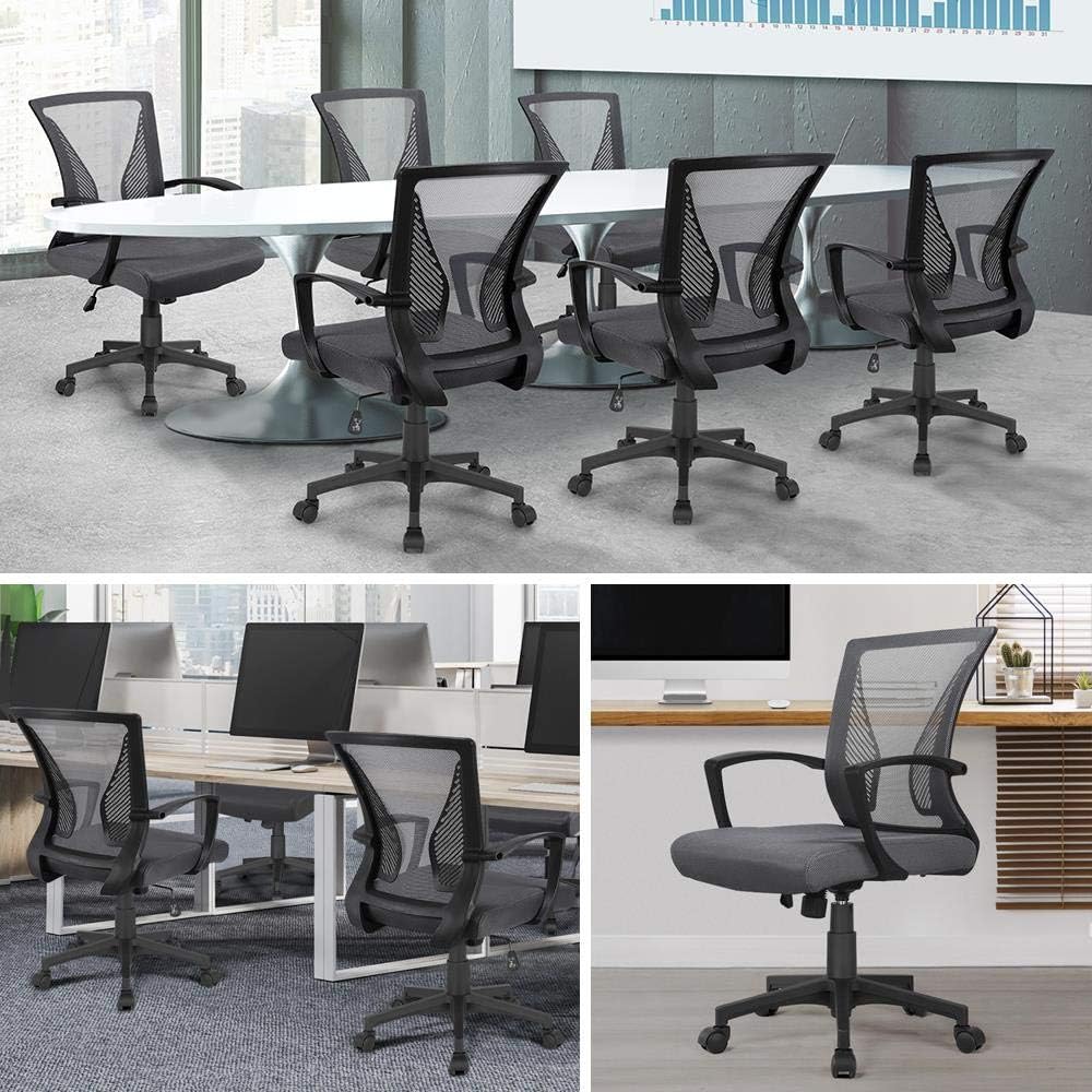 Yaheetech Ergonomischer Bürostuhl, Schreibtischstuhl mit Netzbezug, Arbeitsstuhl mit Armlehnen, Netz-Chefsessel, höhenverstellbarer Computerstuhl, Belastbarkeit 136 kg, atmungsaktiv, Wippfunktion, dunkel – Bild 4