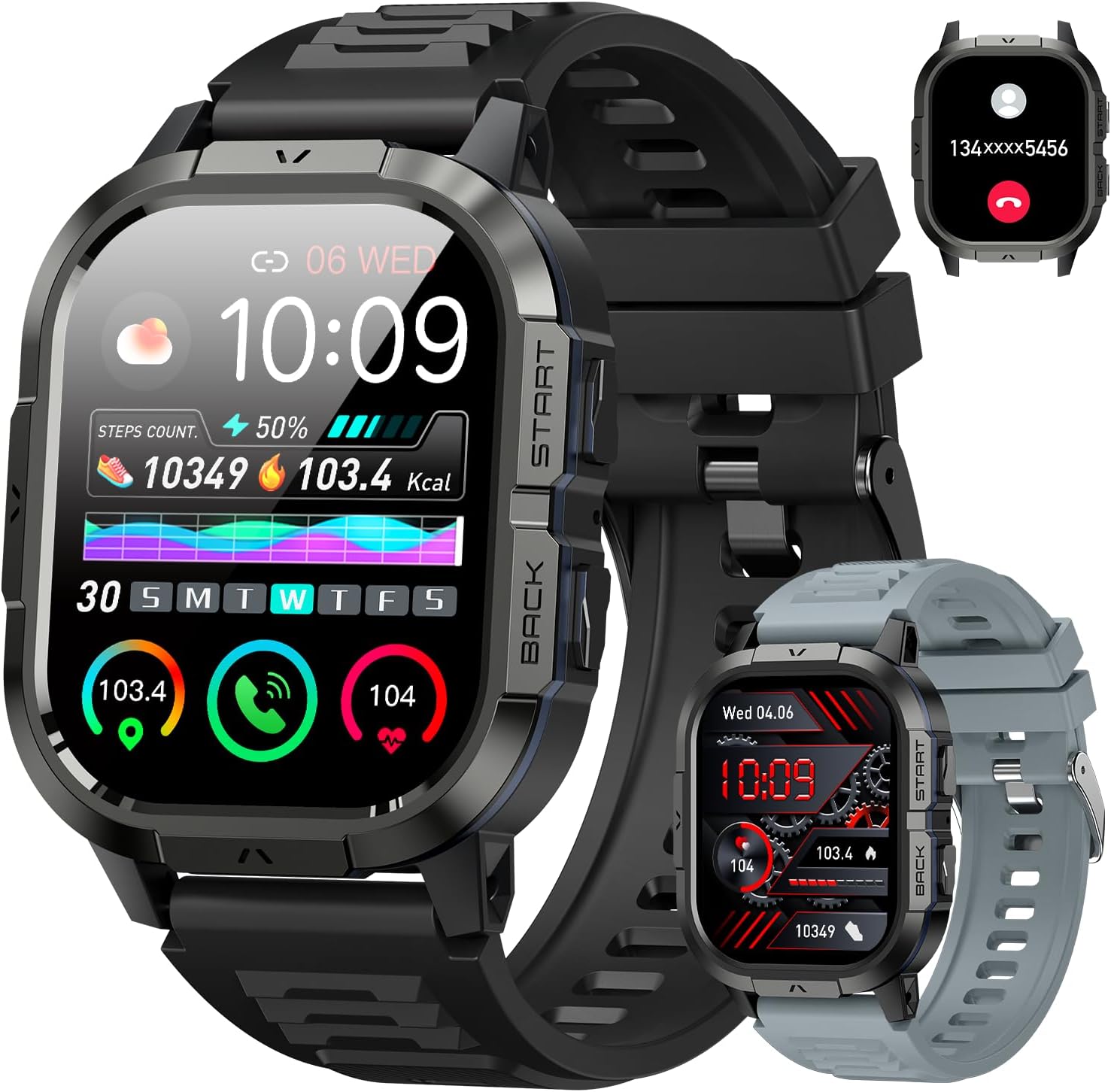 Smartwatch Herren Damen Fitnessuhr mit Telefonfunktion: Bluetooth-Anrufuhr Wasserdichter Fitness-Tracker Smartwatch mit Herzfrequenz-Schlafmonitor Schrittzähler Sportuhr Uhren für Android iOS