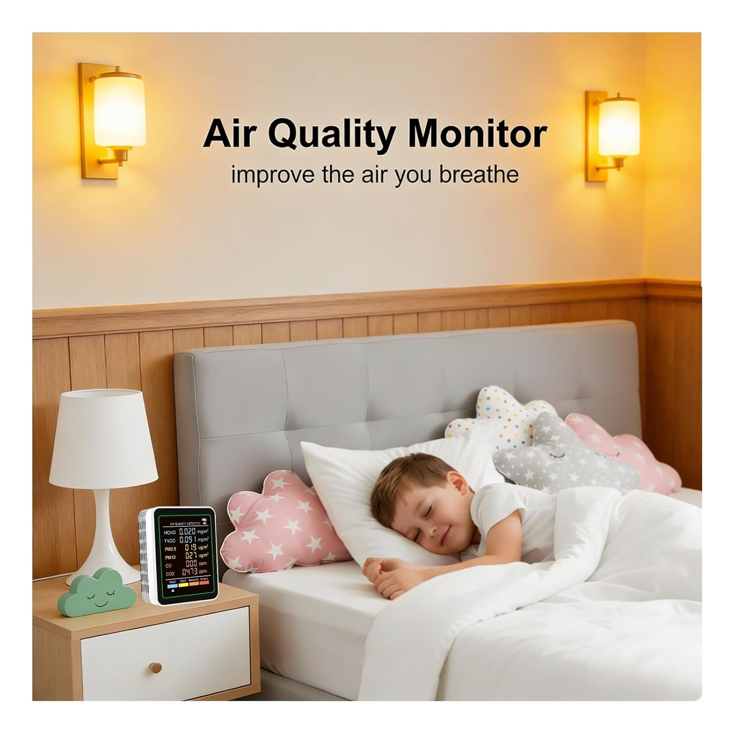 Cuifati 6-in-1 professioneller Raumluftqualitätsmonitor, tragbarer CO2-Monitor für den Innenbereich, HCHO, CO-Monitor, TVOC, PM2,5, PM10, Monitor für saubere Luft in geschlossenen Räumen – Bild 3