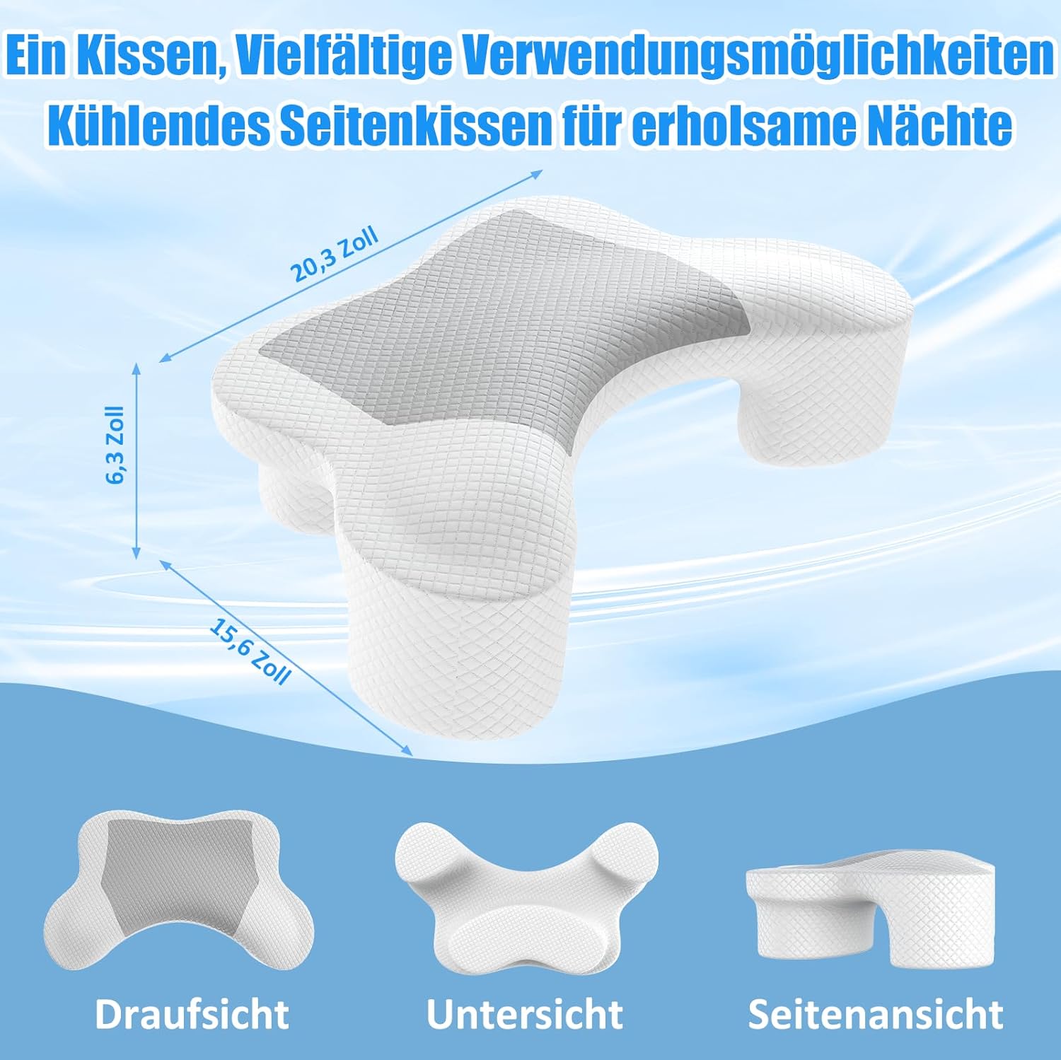Ergonomisches Seitenschläferkissen mit Armlöchern – orthopädisches Nackenstützkissen aus Memory-Schaum für Nacken und Schultern – Kissen für Seiten-, Rücken- und Bauchschläfer – 2 waschbare Bezüge – Bild 2