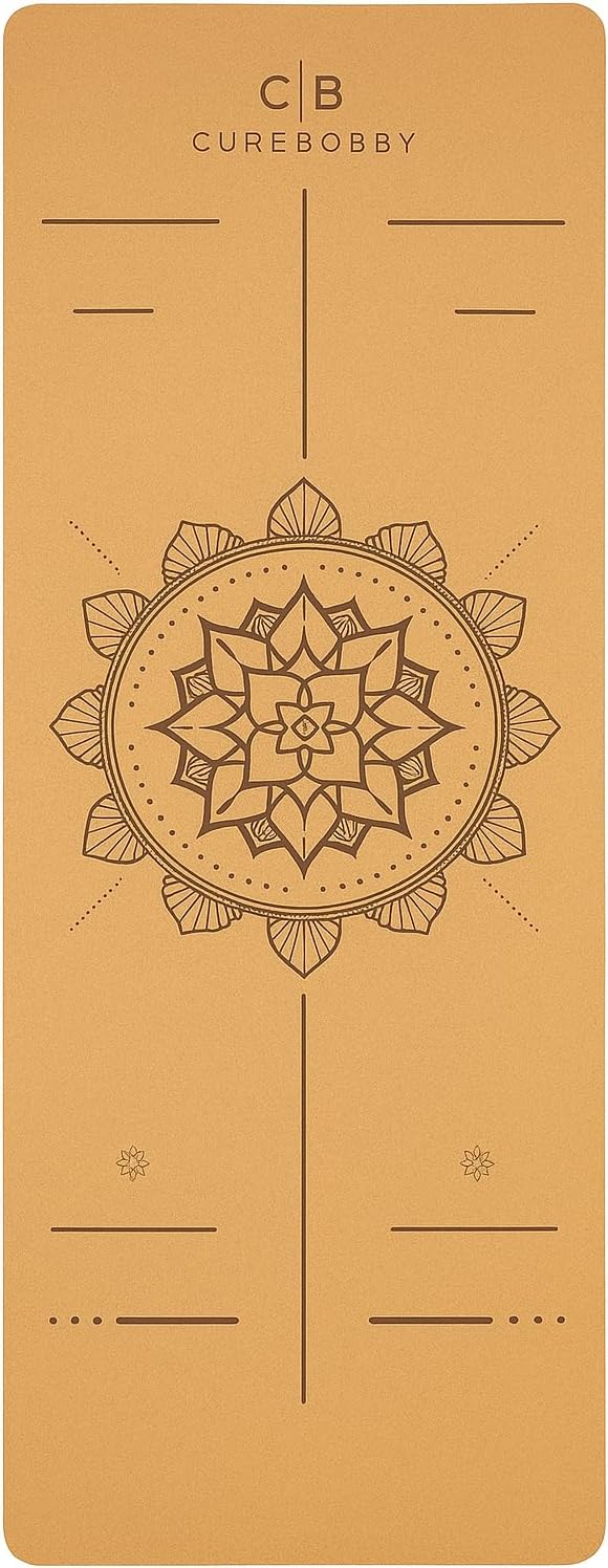 Yogamatte aus Kork & TPE – Rutschfeste Trainingsmatte mit Ausrichtungslinien – Nachhaltig, gelenkschonend & umweltfreundlich – inklusive Tragegurt – 183 × 61 × 0,7 cm