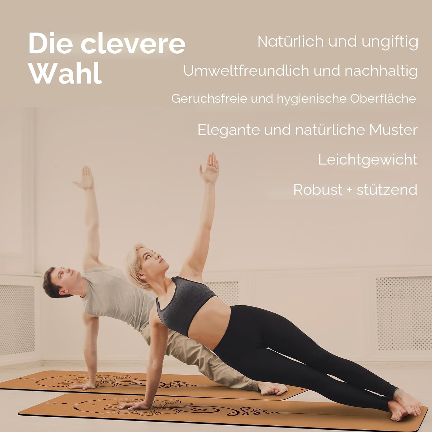 Yogamatte, rutschfest, einzigartiges Design, Naturkork, TPE-Material, Fitness-Trainingsmatte, rutschfest, für Zuhause, Pilates, Aerobic, Fitness & Training, 183 x 61 cm – Bild 6
