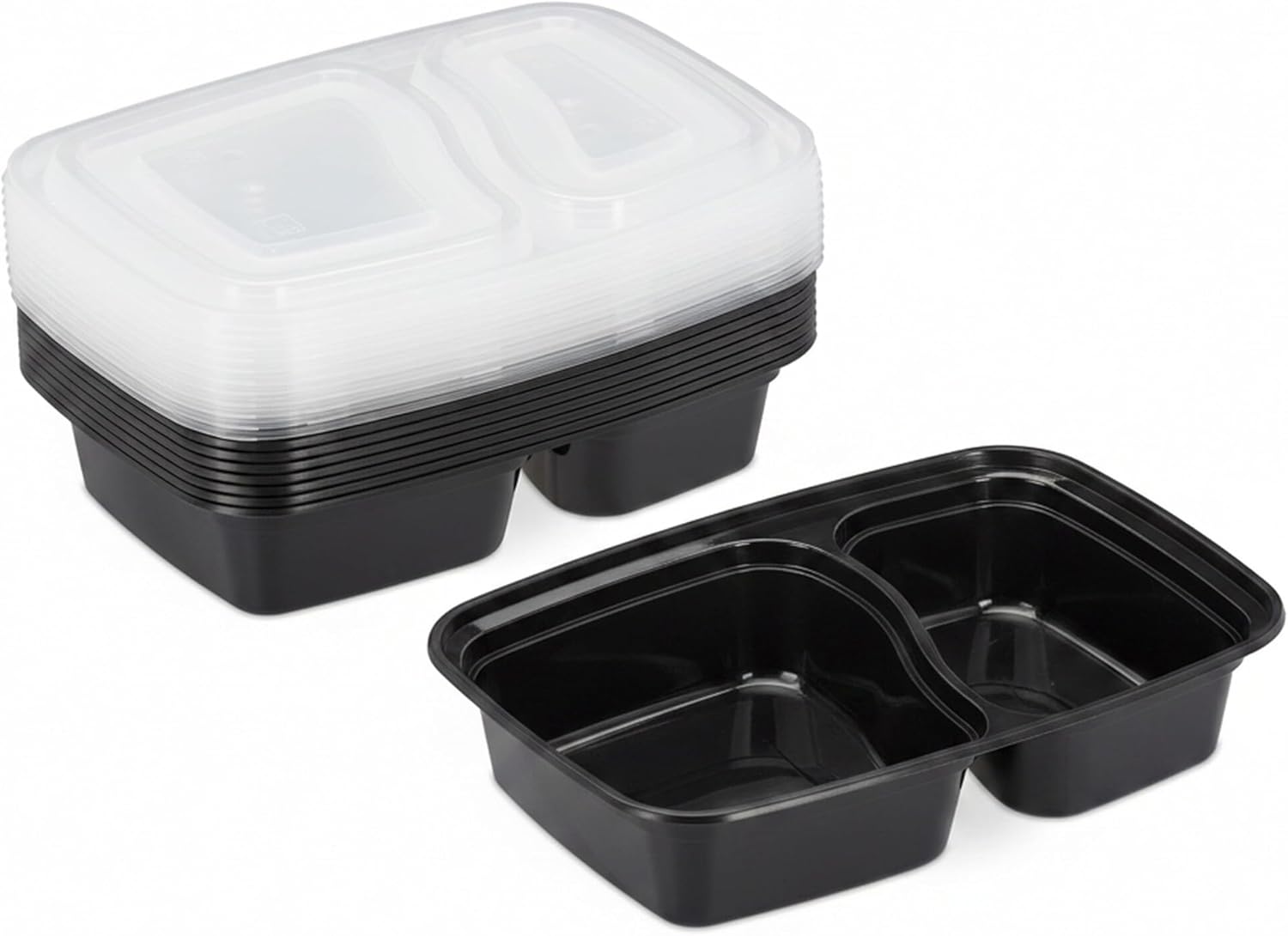 Relaxdays Meal-Prep-Boxen, 10er-Set, 2 Fächer, mikrowellengeeignet, 800 ml, Lebensmittelbox aus Kunststoff mit Deckel, schwarz, 10028692 – Bild 8