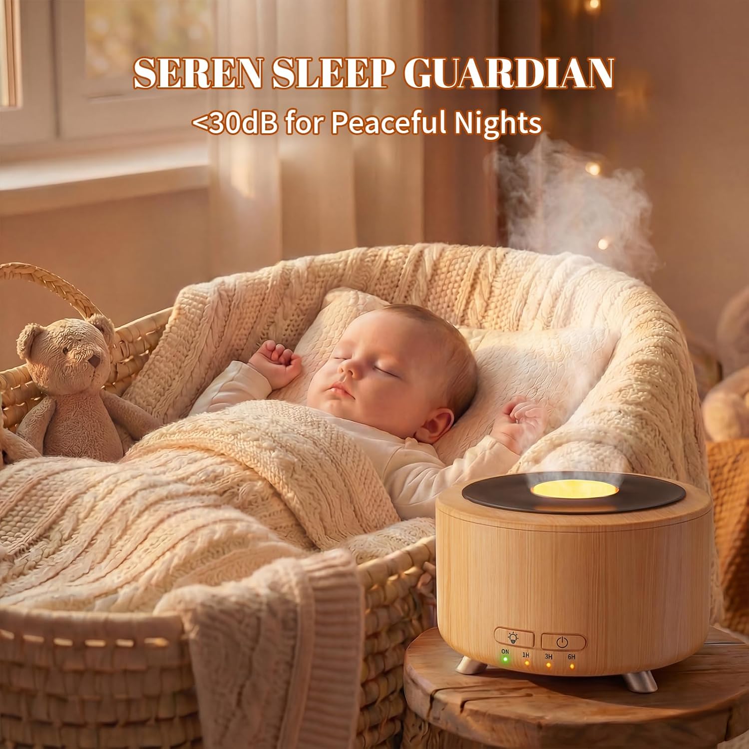 Aroma Diffuser für Ätherische Öle, 500ML Aromatherapie Öle Diffusor für Büro, Raum und Yoga, Ultraschall Diffusor mit Auto-Abschaltfunktion, 9-farbiges LED-Nachtlicht, helle Holzoptik – Bild 8