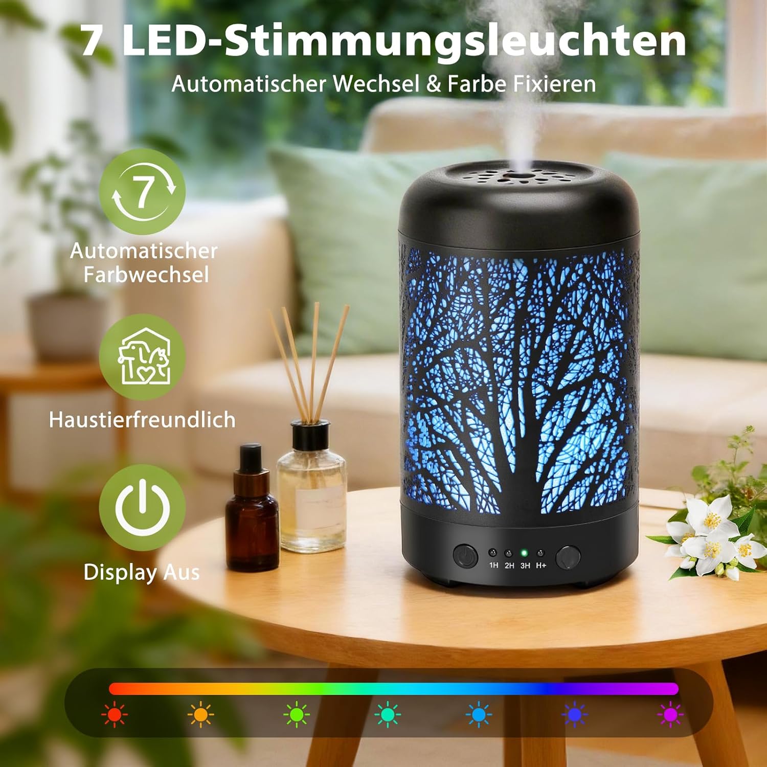 Aigostar Aromadiffusor, Aromatherapie-Diffusor für ätherische Öle, 100 ml Ultraschall-Diffusor, 7-Farben-Beleuchtung, Luftbefeuchter für Schlafzimmer/Büro/Yoga – Bild 4