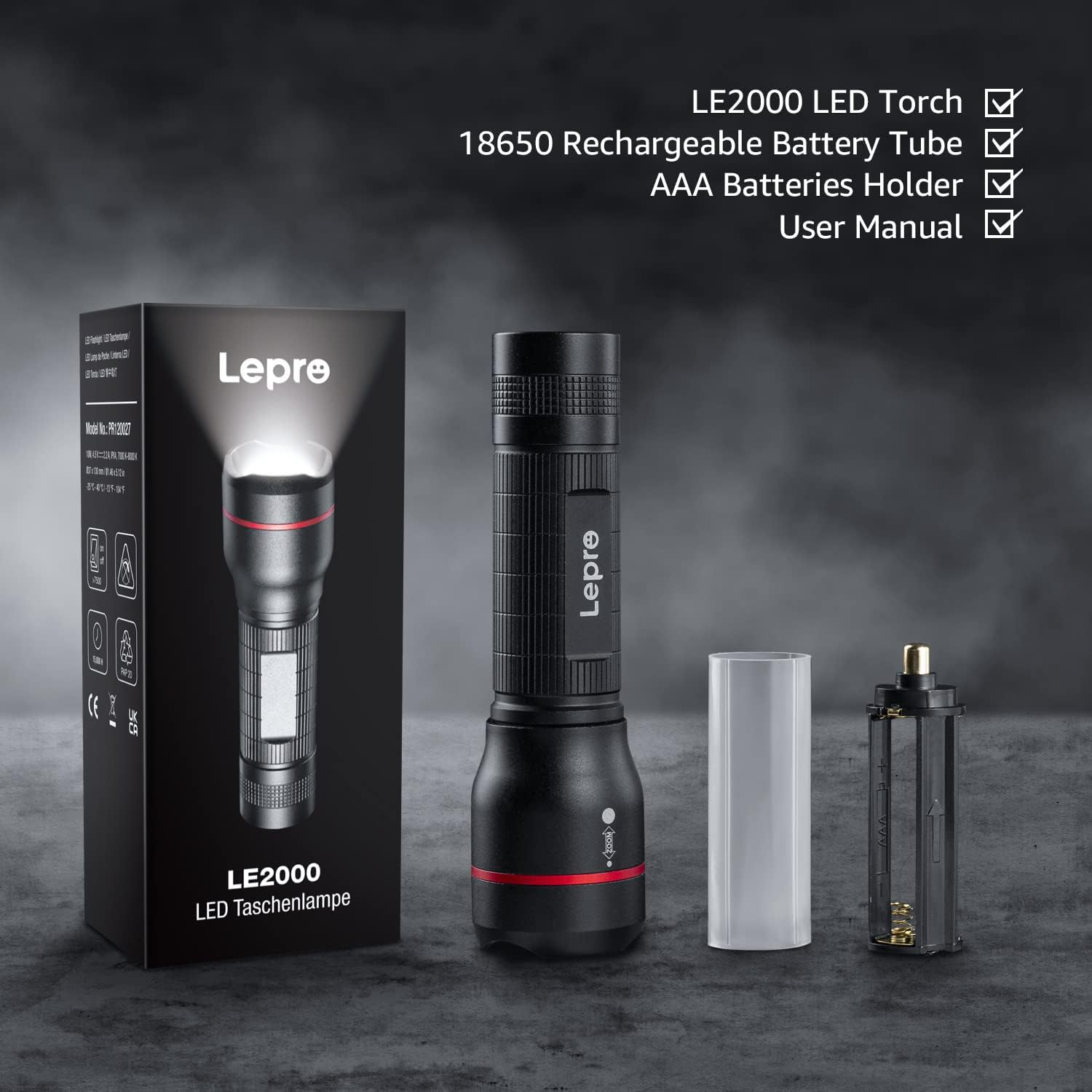 Lepro LED-Taschenlampe, LE2000, extrem helle kleine Taschenlampen, batteriebetrieben mit 5 Modi, zoombare Camping-Handlampe, wasserdicht, praktische Taschenlampe für draußen, Wandern, Angeln, Hundespaziergang – Bild 9