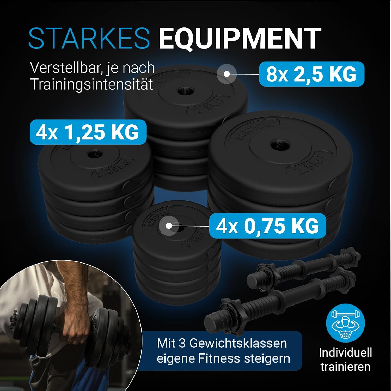 ArtSport 2er-Hantelset 20/30/40 kg – Hantelset mit 2 Hanteln, Gewichten und 4 Spinlock-Kragen – Bild 3