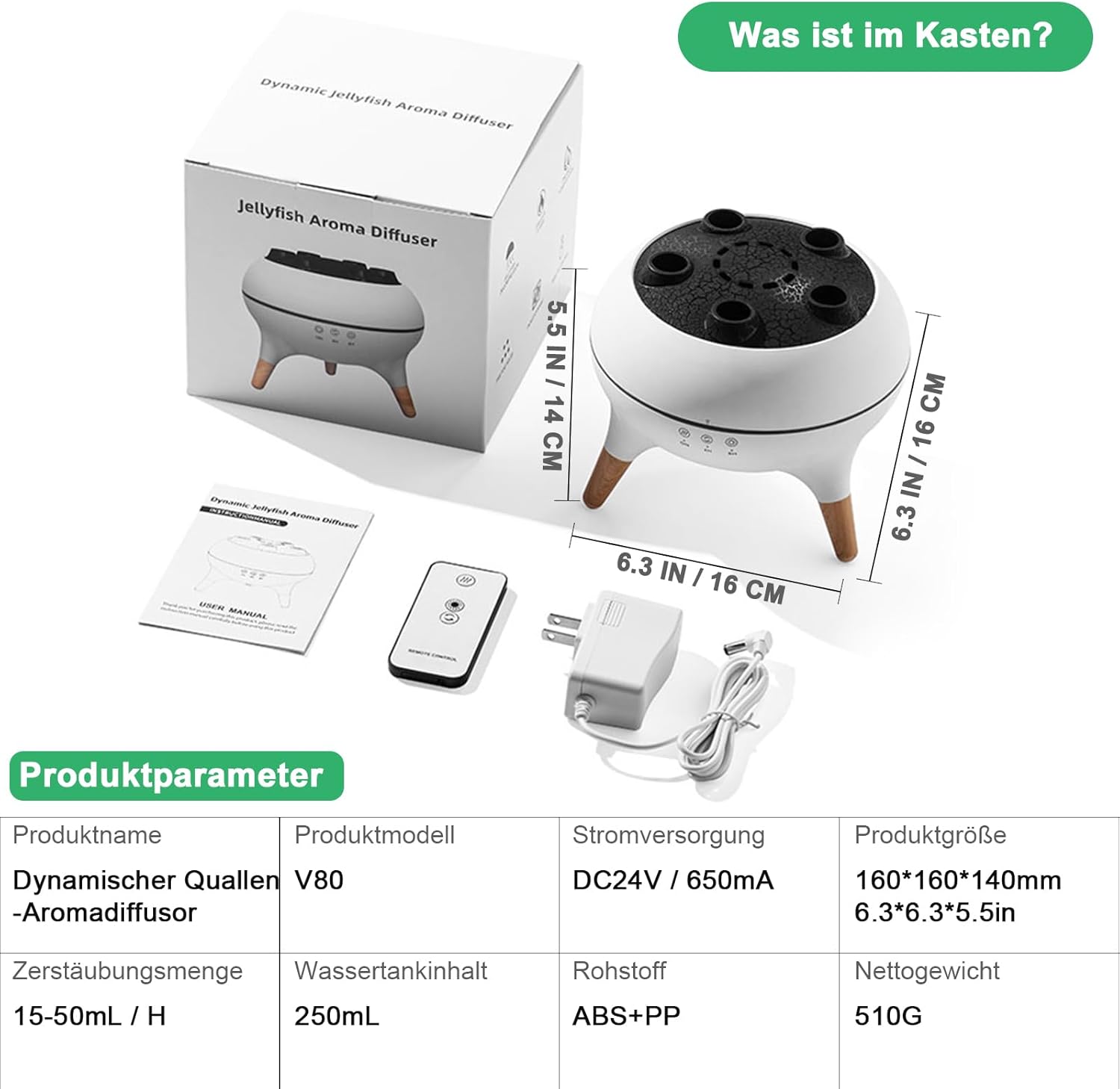 Quallen-Aroma-Diffusor, Duftöl-Diffusor für ätherische Öle, 250 ml Luftbefeuchter, Musiksynchronisation, Quallen mit 7-Farben-Licht, Fernbedienung und Timer für das Heimbüro (weiß) – Bild 8