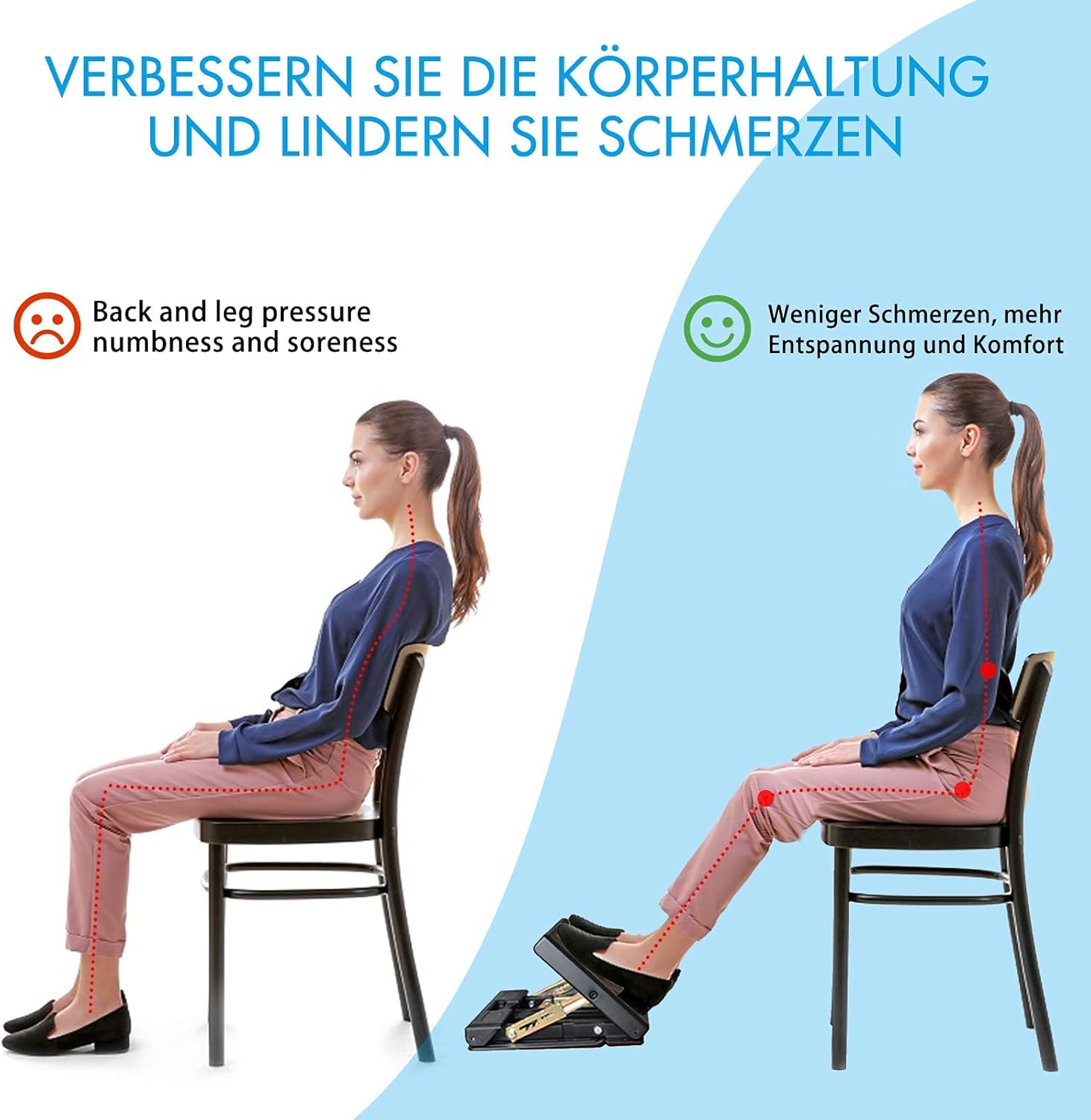 Fußstütze, Schreibtisch-Fußstütze, verstellbarer Fußhocker mit Massage, ergonomischer Höhenwinkel, verstellbar, für Büro und Zuhause (schwarz) – Bild 5