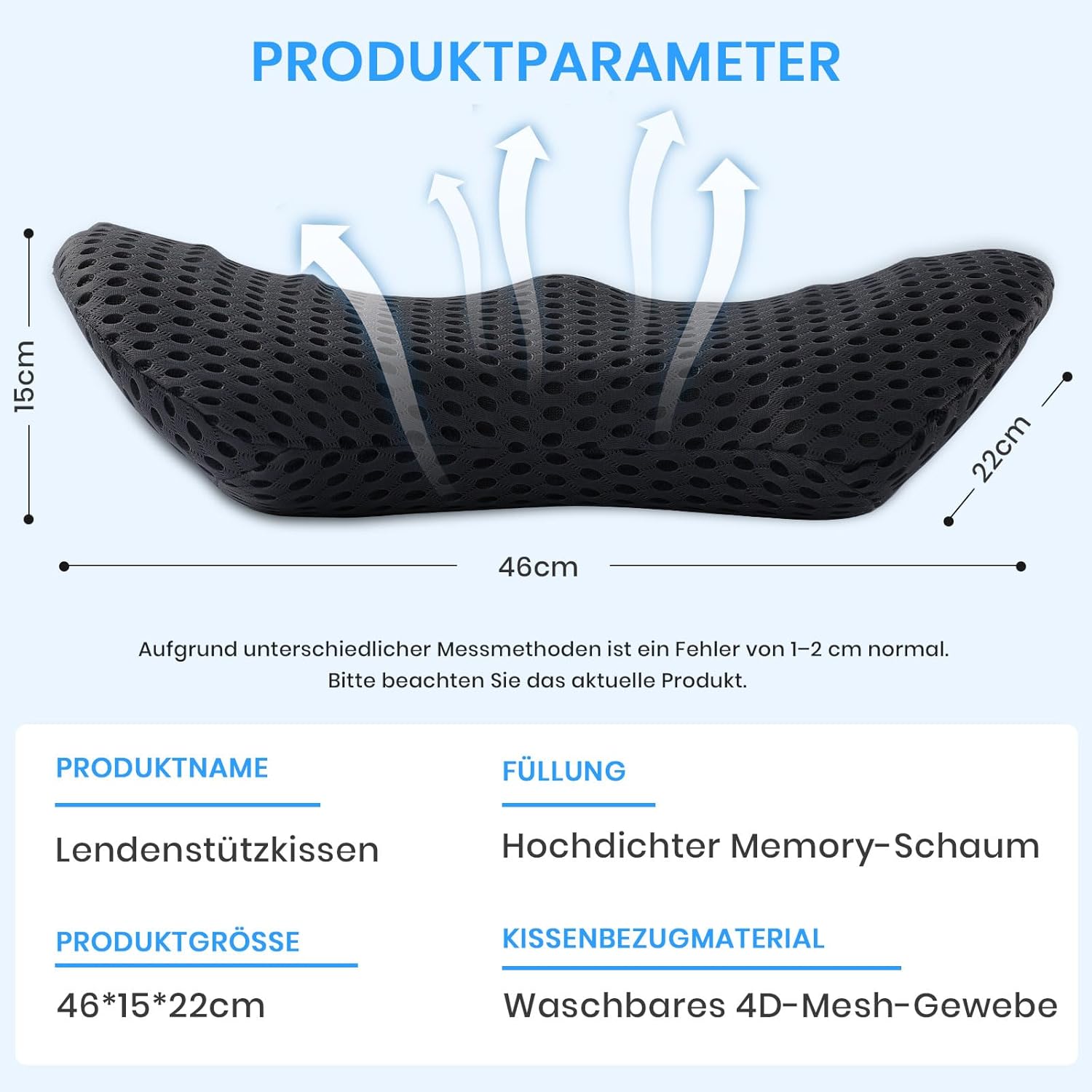 Lendenkissen-Rückenlehne, Lendenstützkissen für Bürostuhl und Autositz, Memory-Schaum-Rückenstützkissen, verstellbarer Gurt, Lendenkissen ergonomisch für Autositze, Bürostuhl – Bild 5