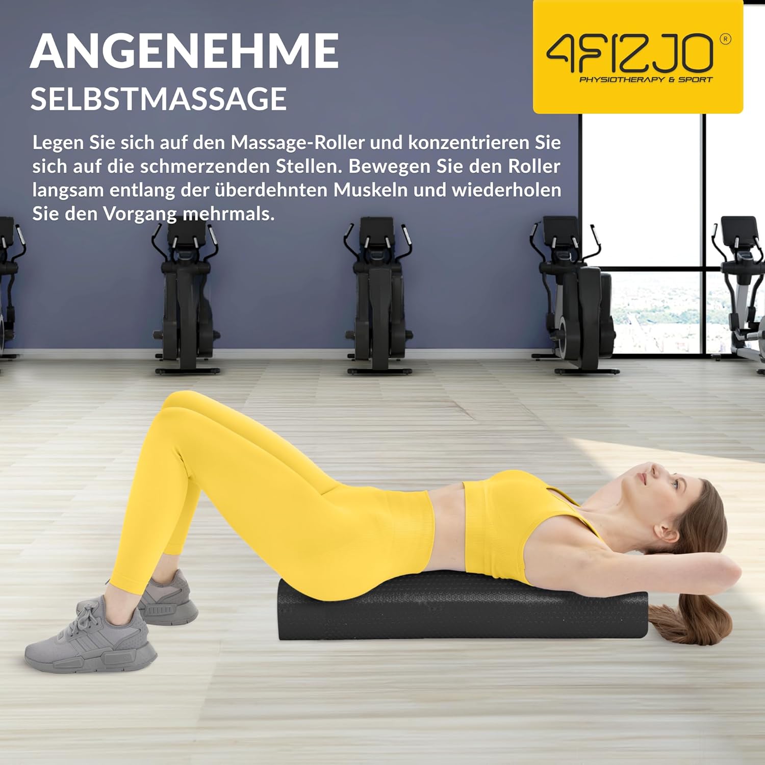 4FIZJO Faszienrolle mit Noppen aus EVA-Schaum, Durchmesser 15 cm, Länge 90 cm, Massagerolle, Rückenrolle, leicht, langlebig, mittlere Härte, Faszientraining, Massagetraining, schwarz – Bild 10