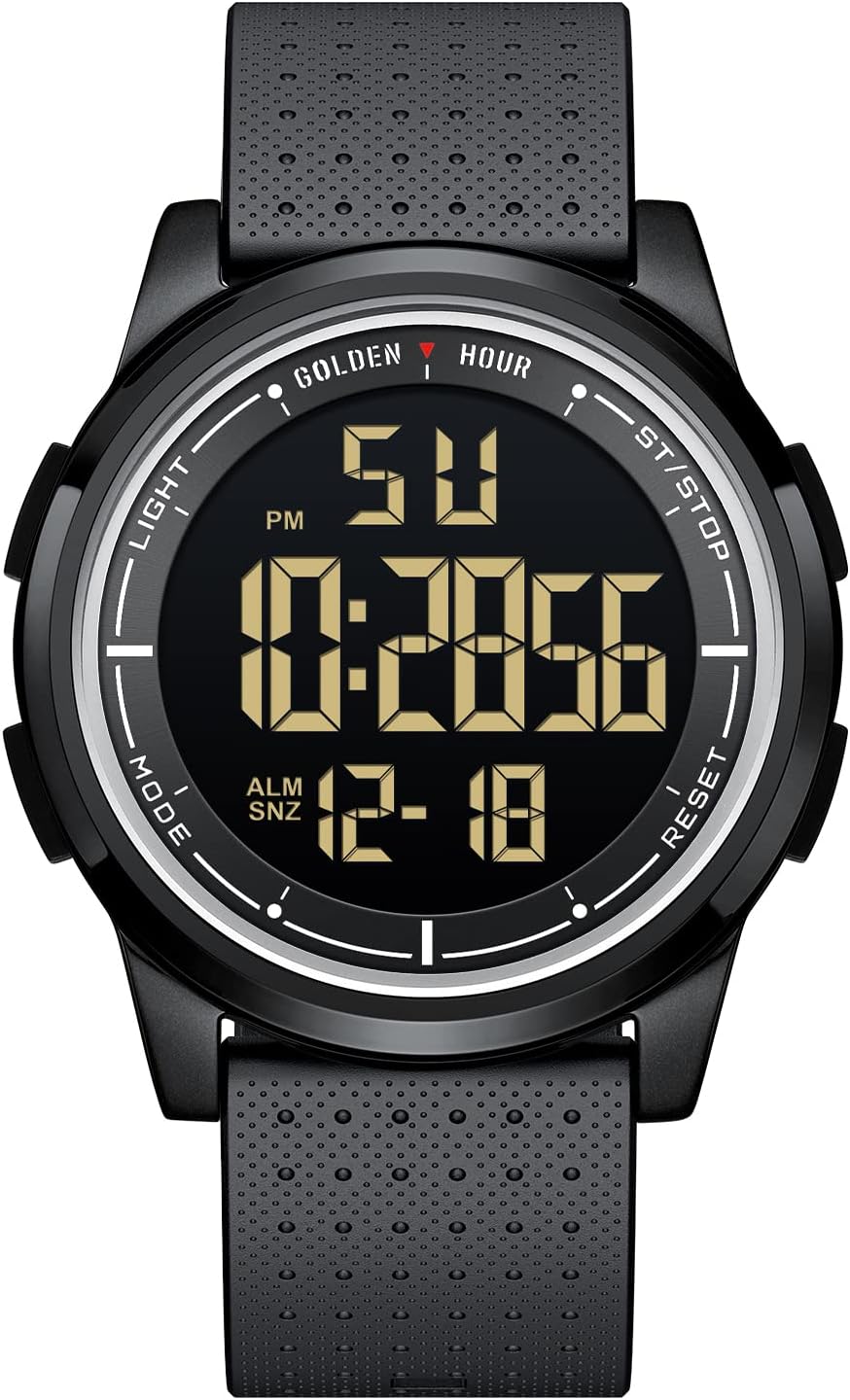 GOLDEN HOUR Sportuhr, ultradünne, minimalistische, wasserdichte Digitaluhren für Herren mit Weitwinkel-Metallgehäuse, hellem Display, Kautschukarmband, Uhr für Herren/Damen