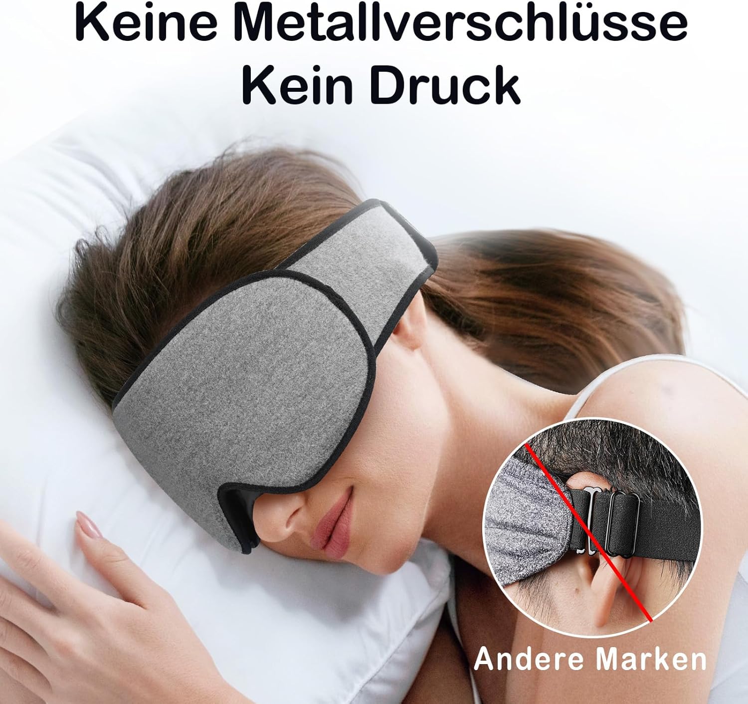 INNELO Schlafmaske für Männer und Frauen, verbesserte 3D-Lichtblockierung mit Gehörschutz, ultraweiche und bequeme Augenmaske für Seitenschläfer, Schlafmaske mit Verschluss, Grau – Bild 2