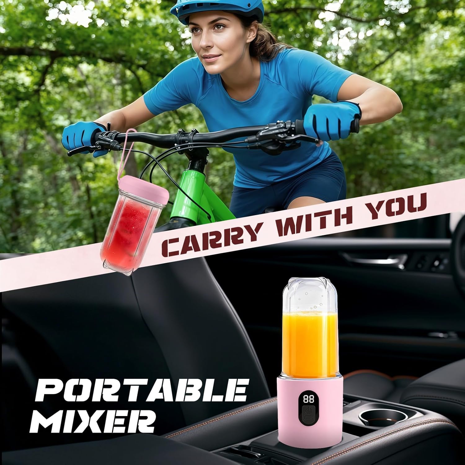 500 ml tragbarer Mixer, Smoothie Maker to Go mit Digitalanzeige, 16 Blatt elektrischer USB-Entsafter, Mini-Mixer für Shakes und Smoothies, für Küche, Reisen, Fitnessstudio, Pink – Bild 7