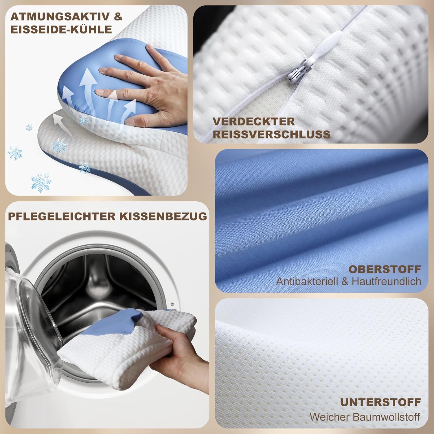 Nackenkissen – Ergonomisches Kissen für Schulter- und Nackenkomfort, Memory-Schaum-Kissen für Bauch-, Rücken- und Seitenschläfer, Kissen mit Nackenstütze (66 x 40 x 14 cm) – Bild 4