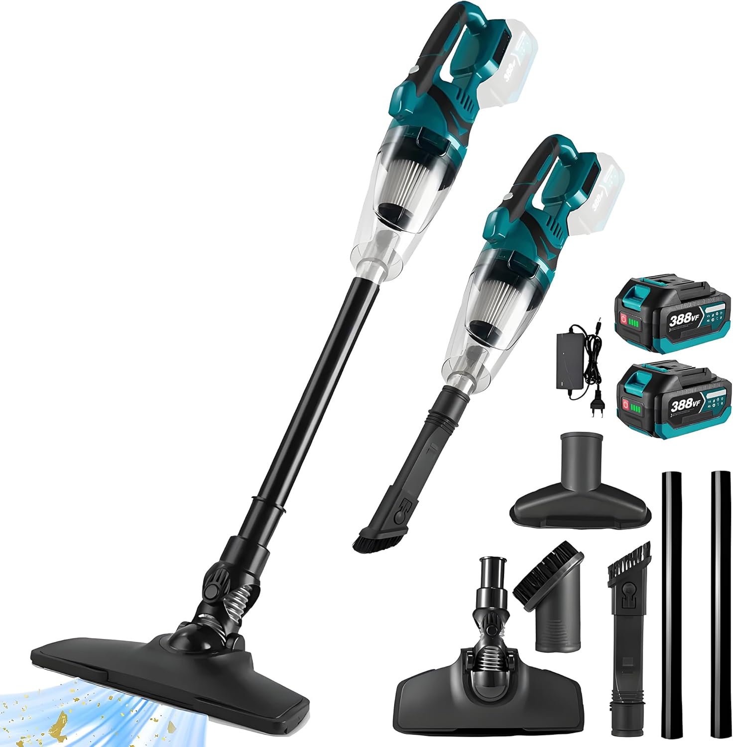Akku Staubsauger für Makita Akku 18V, Starke 10000Pa Kabelloser Handstaubsauger Akku mit LED-Beleuchtung und großem 750ml Staubbehälter für Auto, Zuhause (Blau mit 2 Akkus)