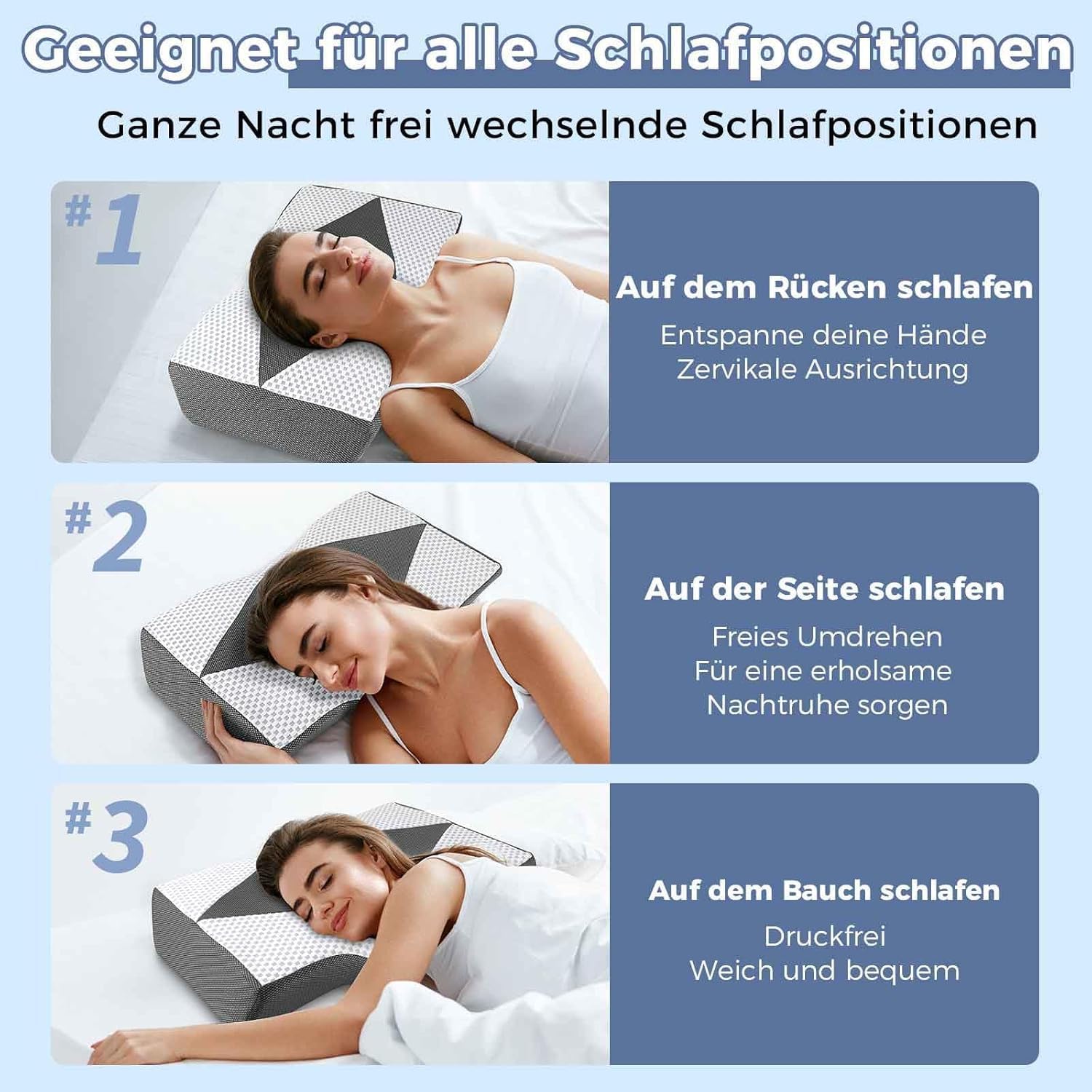 Nackenstützkissen gegen Nackenschmerzen, orthopädisches Kissen, ergonomisches Memory-Schaum-Nackenkissen mit 2 Höhen, Hohlraum und Kühlbezug, für Seiten- und Rückenschläfer – Grau – Bild 3