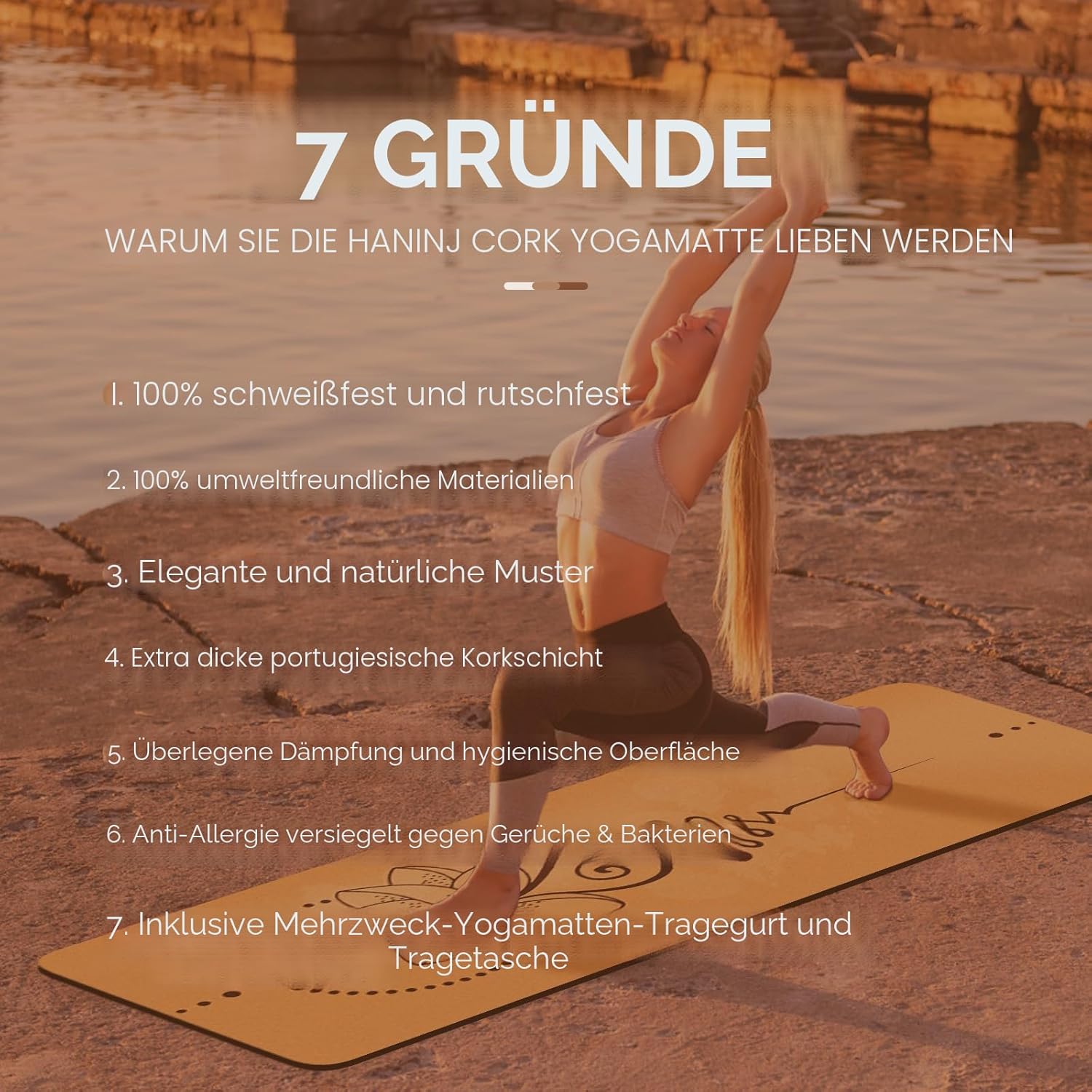 Yogamatte, rutschfest, einzigartiges Design, Naturkork, TPE-Material, Fitness-Trainingsmatte, rutschfest, für Zuhause, Pilates, Aerobic, Fitness & Training, 183 x 61 cm – Bild 2