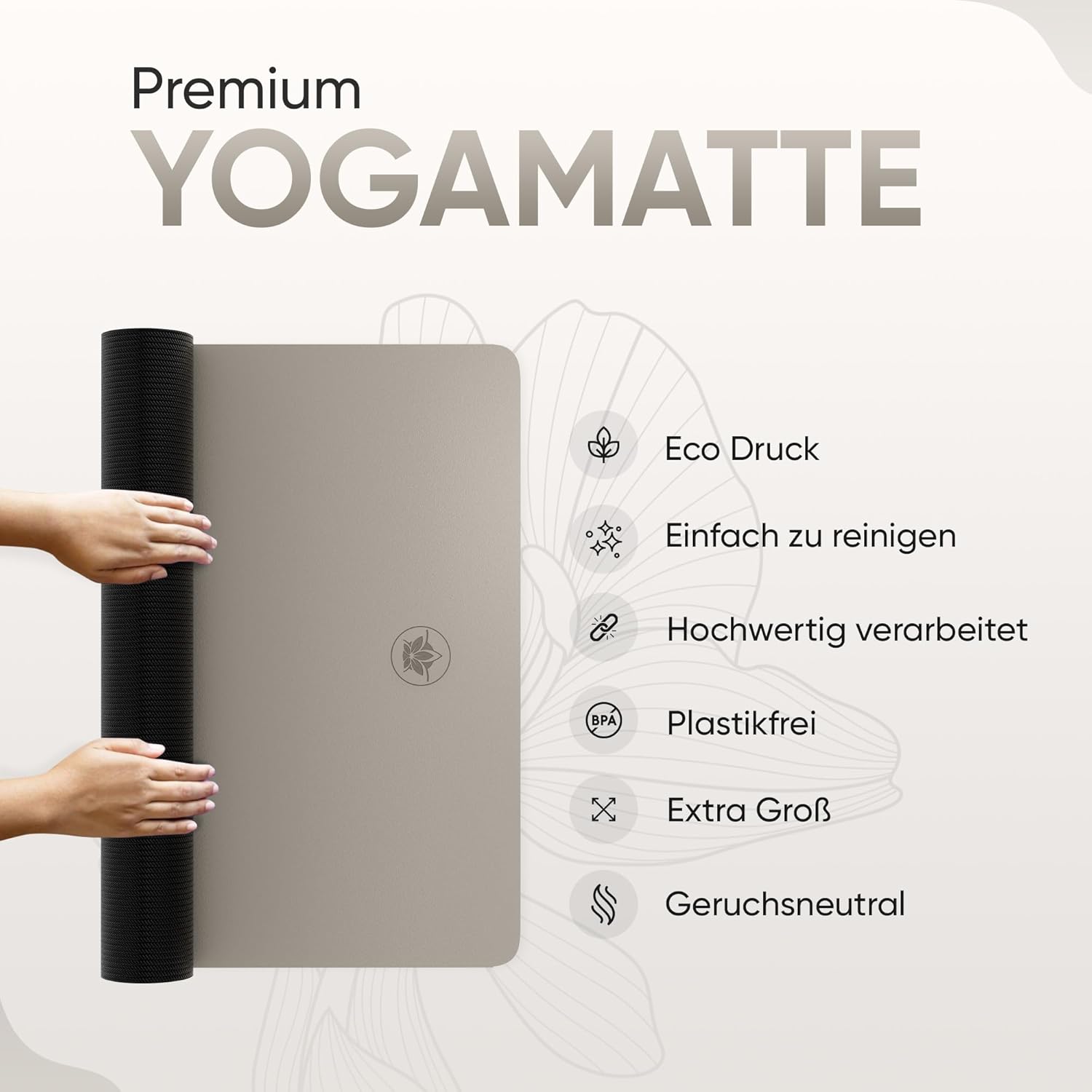 Premium Yogamatte Studio 185 x 68 x 0,4 cm (extra groß) inklusive Gurt aus Öko-PU und Naturkautschuk – rutschfeste Beschichtung, Gymnastik- & Pilatesmatte, 100 % nachhaltig, schadstofffrei – Bild 6