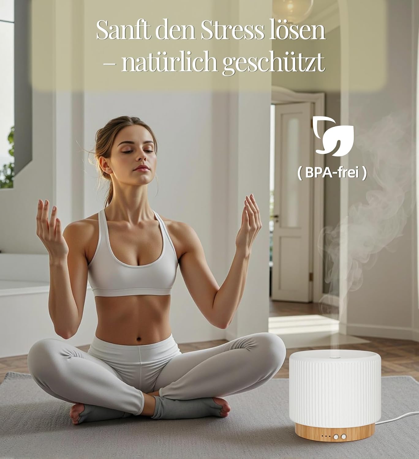Aromadiffusor – 280 ml Ultraschall-Diffusor für ätherische Öle mit Luftbefeuchtung und Schlaf-Nachtlicht aus Keramik und Bambus, automatische Abschaltung, BPA-frei, geräuschlos, ideal für Zuhause, Büro und als Geschenk – Bild 4