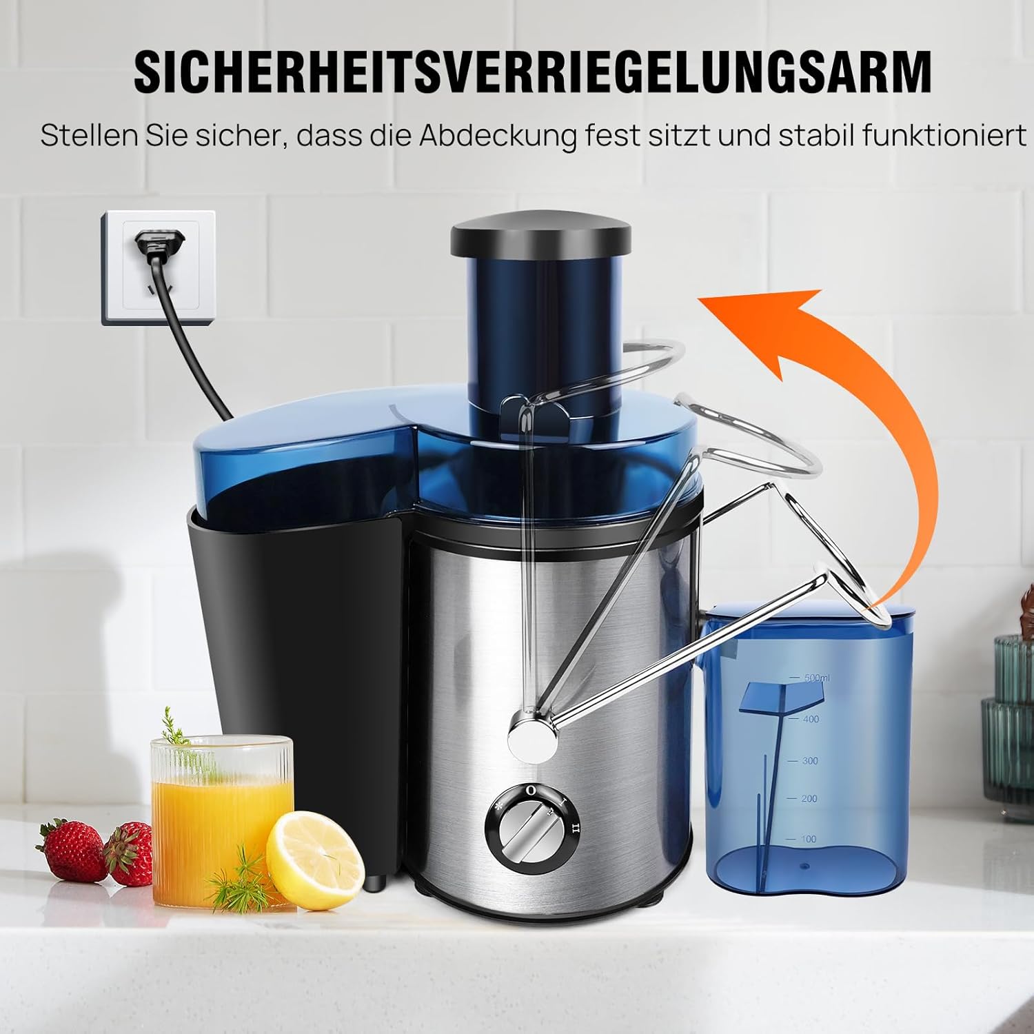 Entsafter für Obst und Gemüse aus Edelstahl, elektrischer Entsafter, Extraktor, maximale Leistung 1000 W, Zentrifuge, 65 mm Einfüllöffnung und 2 Geschwindigkeiten, Anti-Tropf-Funktion und Überhitzungsschutz – Bild 7