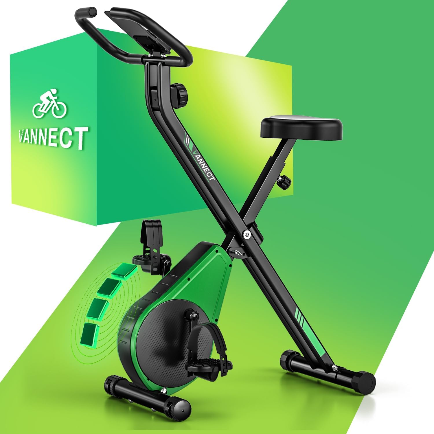 Heimtrainer Fahrrad Klappbar,VANNECT Hometrainer Fahrrad Klappbar,Ergometer Heimtrainer mit 16 Stufen Magnetwiderstand,Herzfrequenzsensor,LCD-Monitor & Komfort-Sitz für Zuhause & Büro,bis 150kg