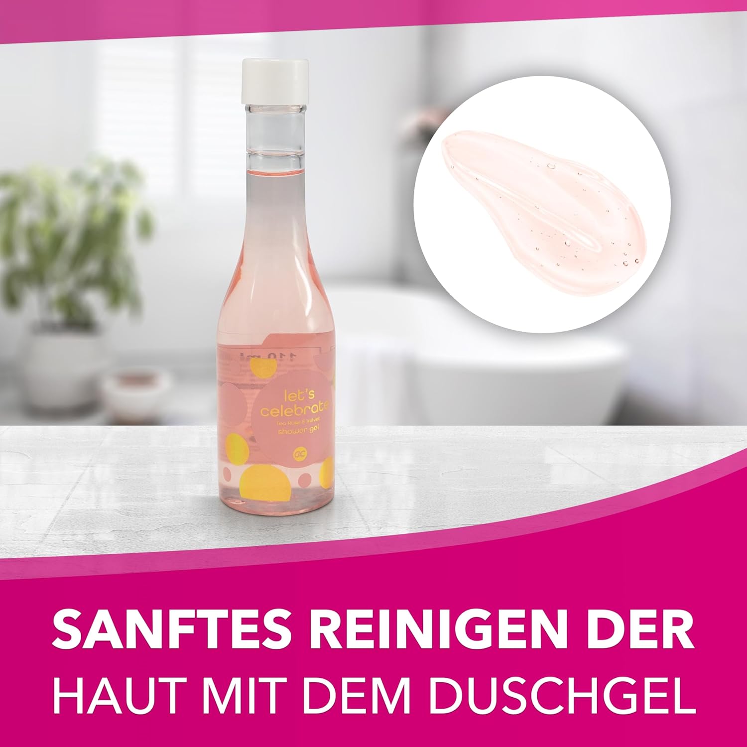 Accentra - Let's Celebration Damen-Geschenkset in Champagnerflasche aus Kunststoff – Bade- & Duschset mit Teerose & Samt inklusive Duschgel, Bodylotion & Badesalz – 3-teiliges Wellness-Set für Damen und Mädchen – Bild 4