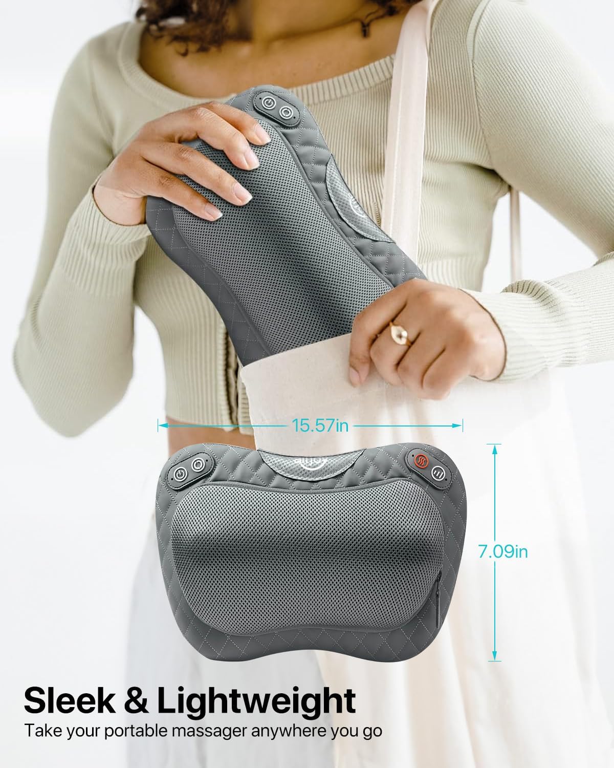 Kabelloses Massagekissen mit Wärmefunktion, Shiatsu-Massagegerät für Nacken und Rücken, 3D-rotierende Massageköpfe, wiederaufladbarer Akku, PU-Leder, tragbar für Zuhause, Büro, Auto, Geschenk für Männer und Frauen – Bild 6